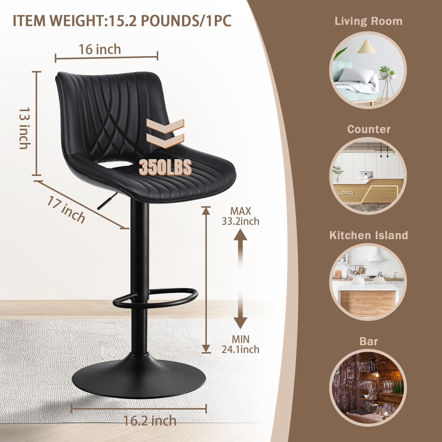 Vatros Adjustable Swivel Counter Stools with Back, Bar Stools Set of 4, Black