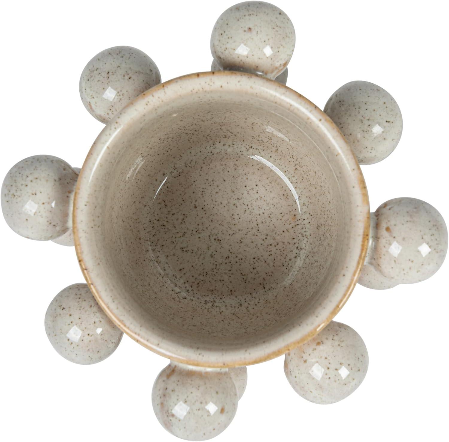 Speckled Cream Stoneware Planter with Orbs and Reactive Glaze