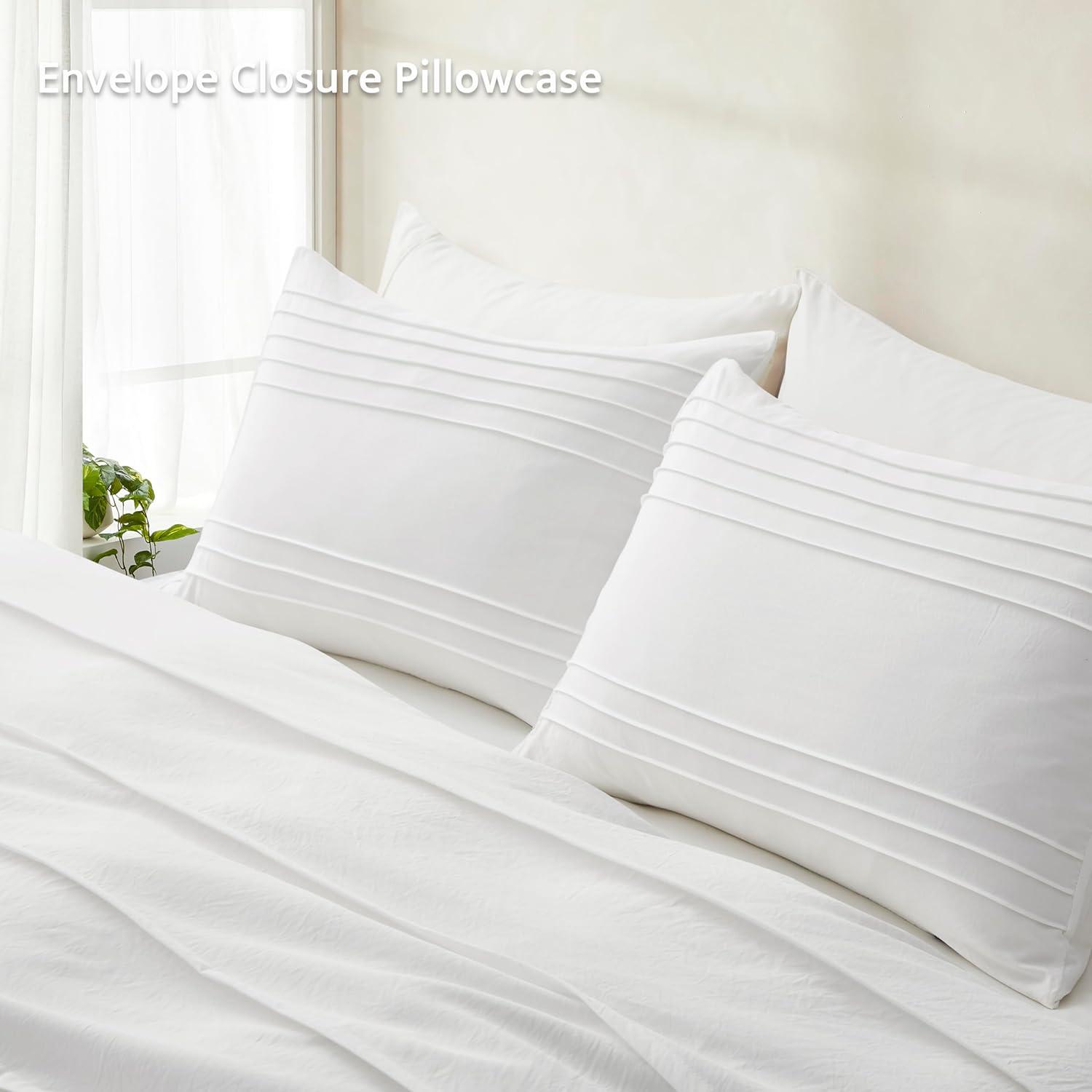 Oli Anderson White Duvet Cover Twin Size - Pleated Twin Duvet Cover, 2PCS Soft and Breathable Textured Bedding Set with Zipper Closure(White,68"x90")