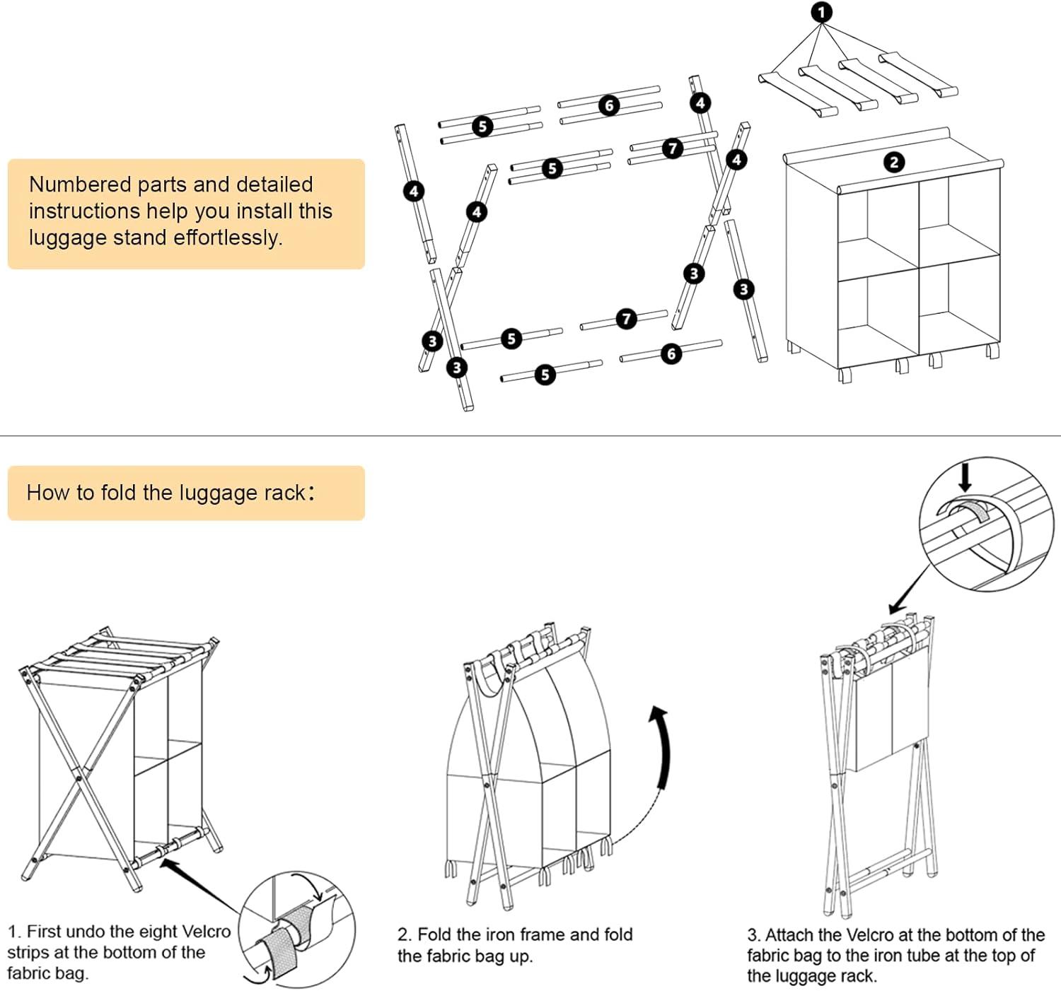 aboxoo Luggage Rack with storage, Guest Room Folding Suitcase Stands, Holds up to 120 lb, Space Saving Suitcase Holders for guest room, Bedroom Hotel, Gold