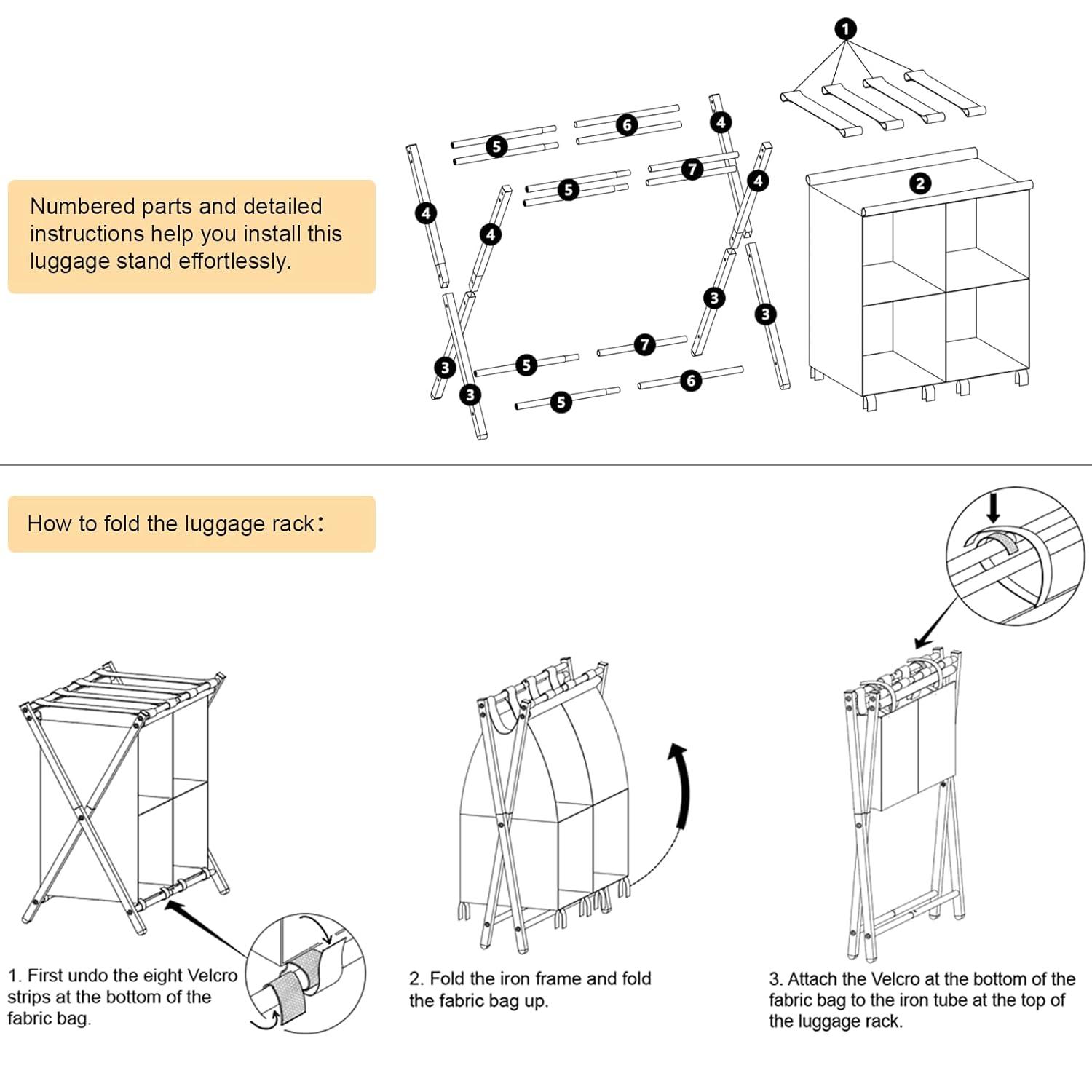 aboxoo Luggage Rack with storage, Guest Room Folding Suitcase Stands, Holds up to 120 lb, Space Saving Suitcase Holders for guest room, Bedroom Hotel, Gold