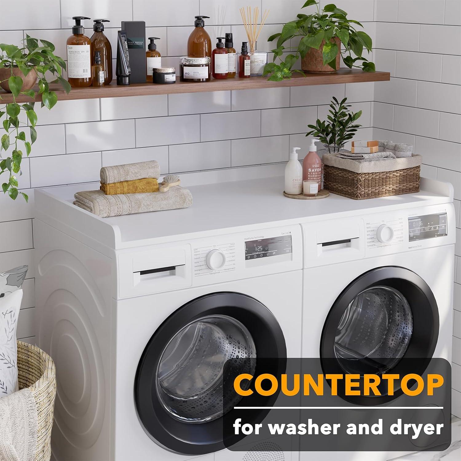 SpaceAid Washer Dryer Countertop, Laundry Wood Shelf Topper with Edge, 54" Width x 27.5" Depth Cover Guard Organizer for Washer and Dryer Laundry Hamper Counter Storage Organization (White)