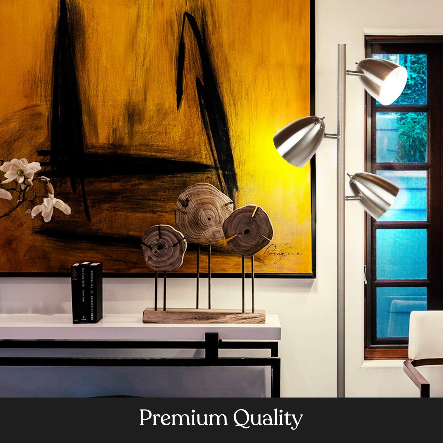 Brightech Jacob 64" Modern 3-Light Adjustable LED Floor Lamp with Silver Finish and Metal Cone Shades, Bulbs Included