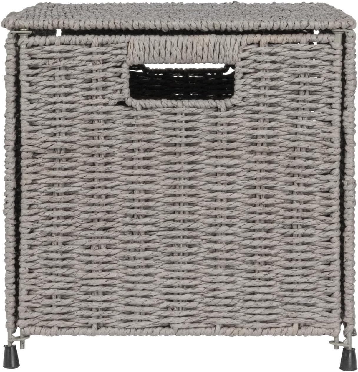 Household Essentials Woven Paper Rope Storage Chest with Hinged Lid and Integrated Handles Gray