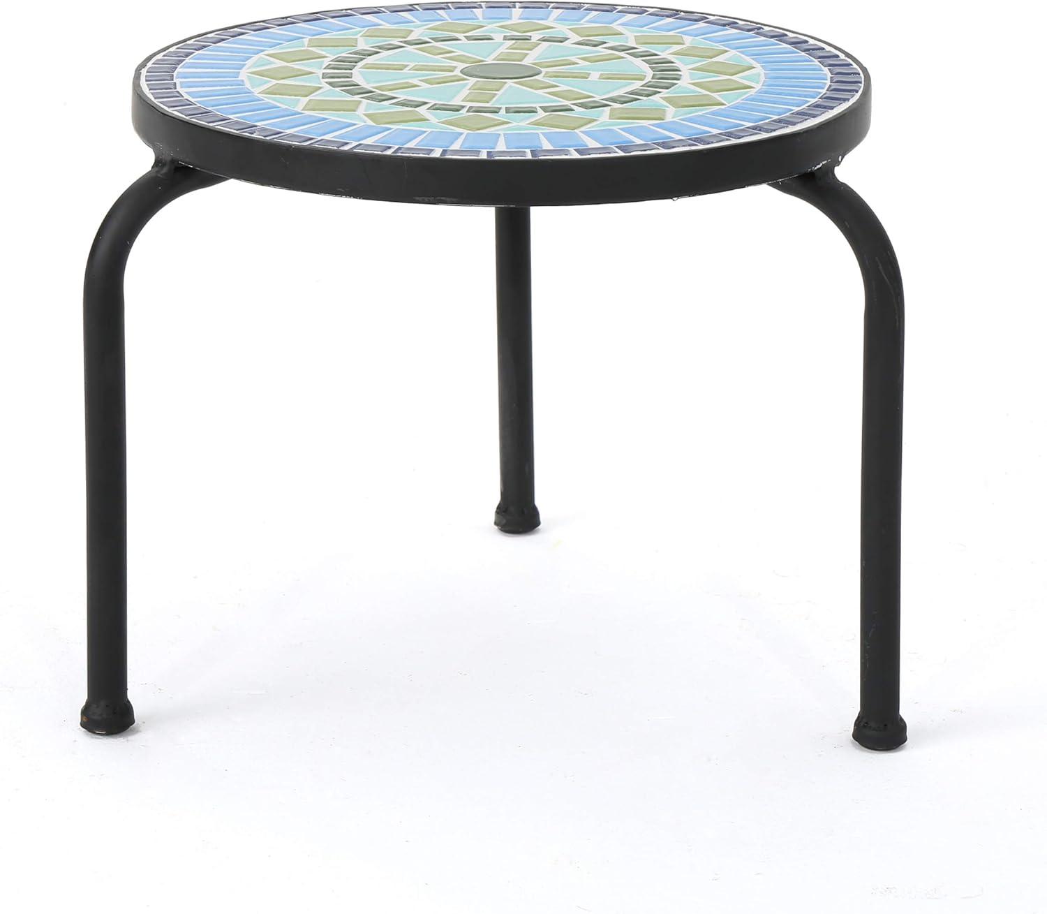 Njord 10" Blue & Green Ceramic Tile Iron Plant Stand