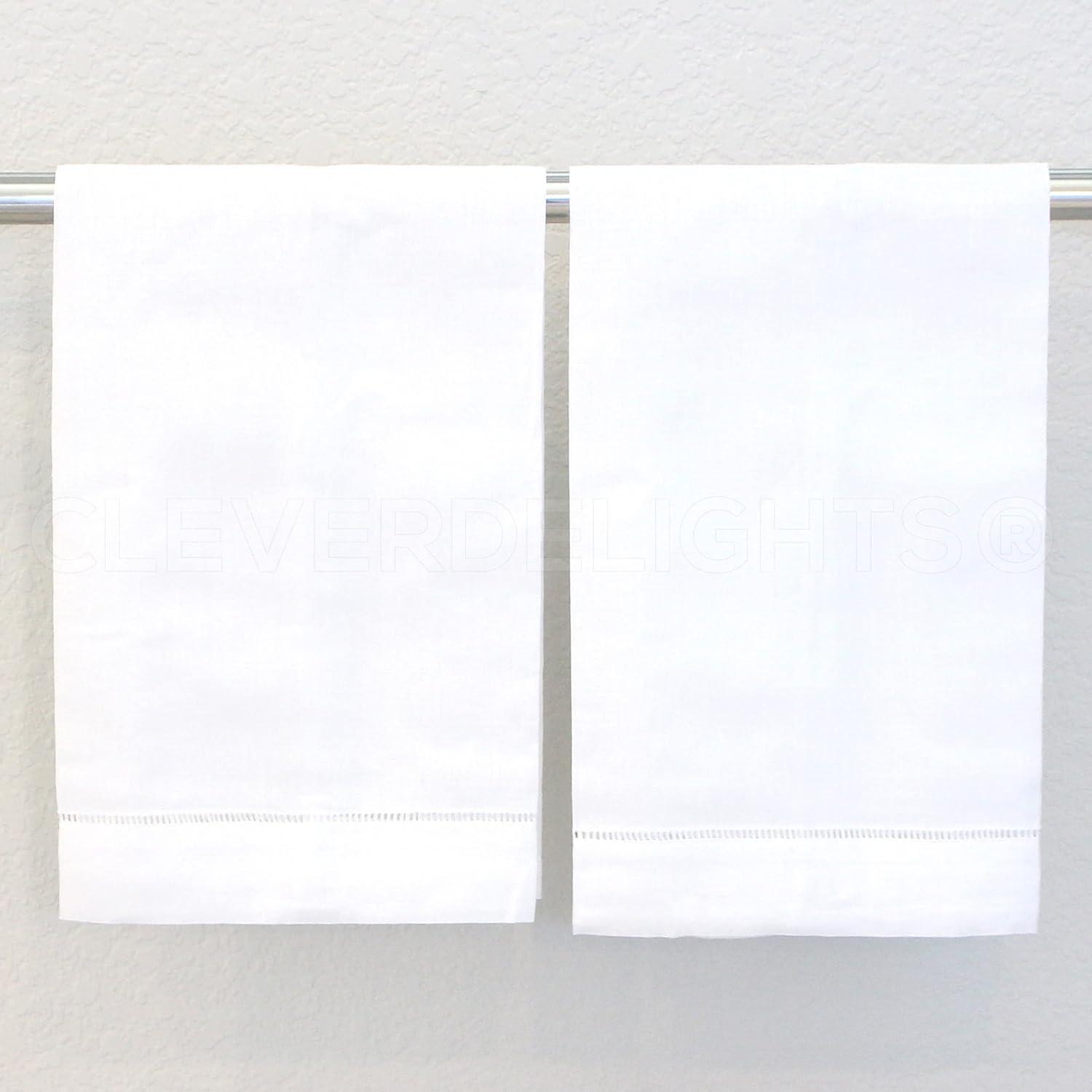 White Hemstitched Cotton Fingertip Towels Set - 14" x 22" - 6 Pack