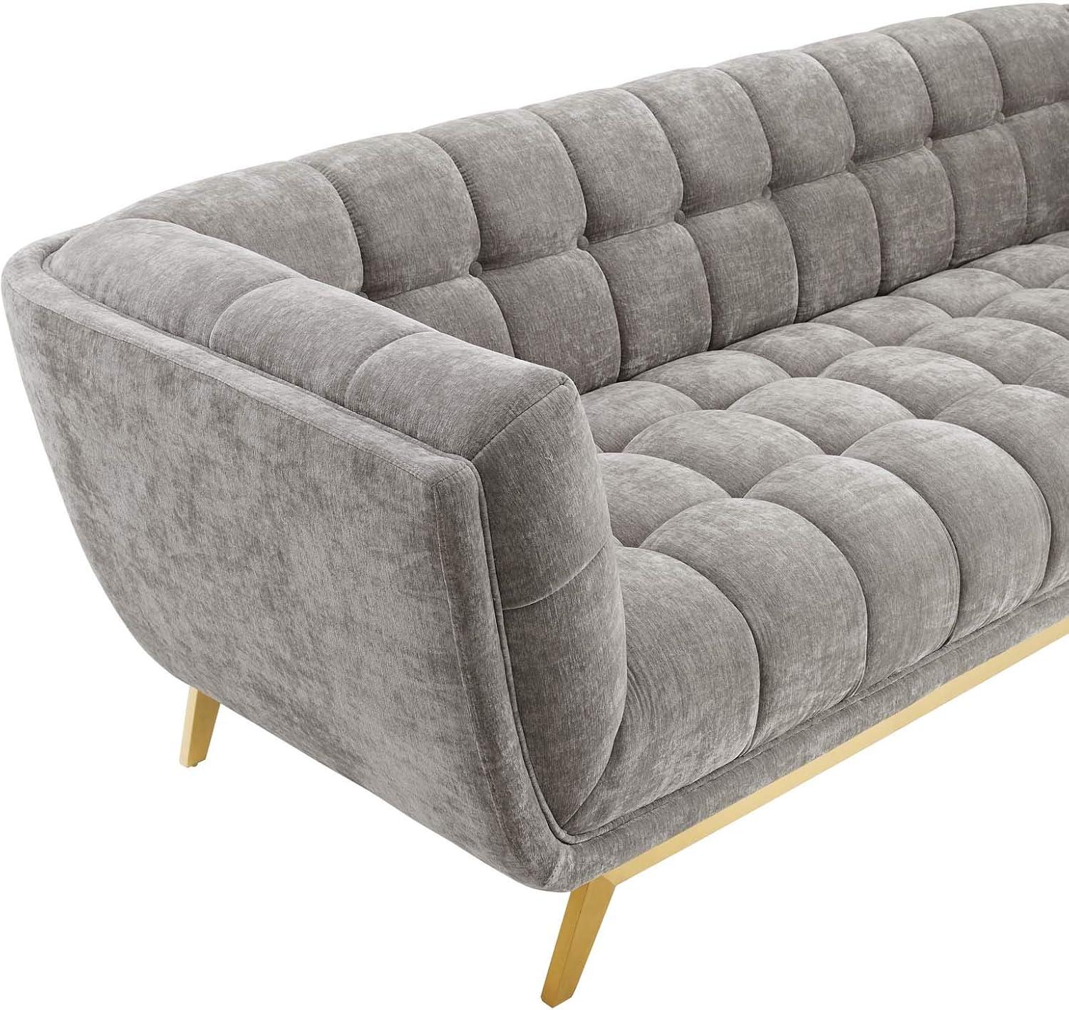 Modway Bestow Crushed Performance Velvet Sofa in Light Gray & Gold