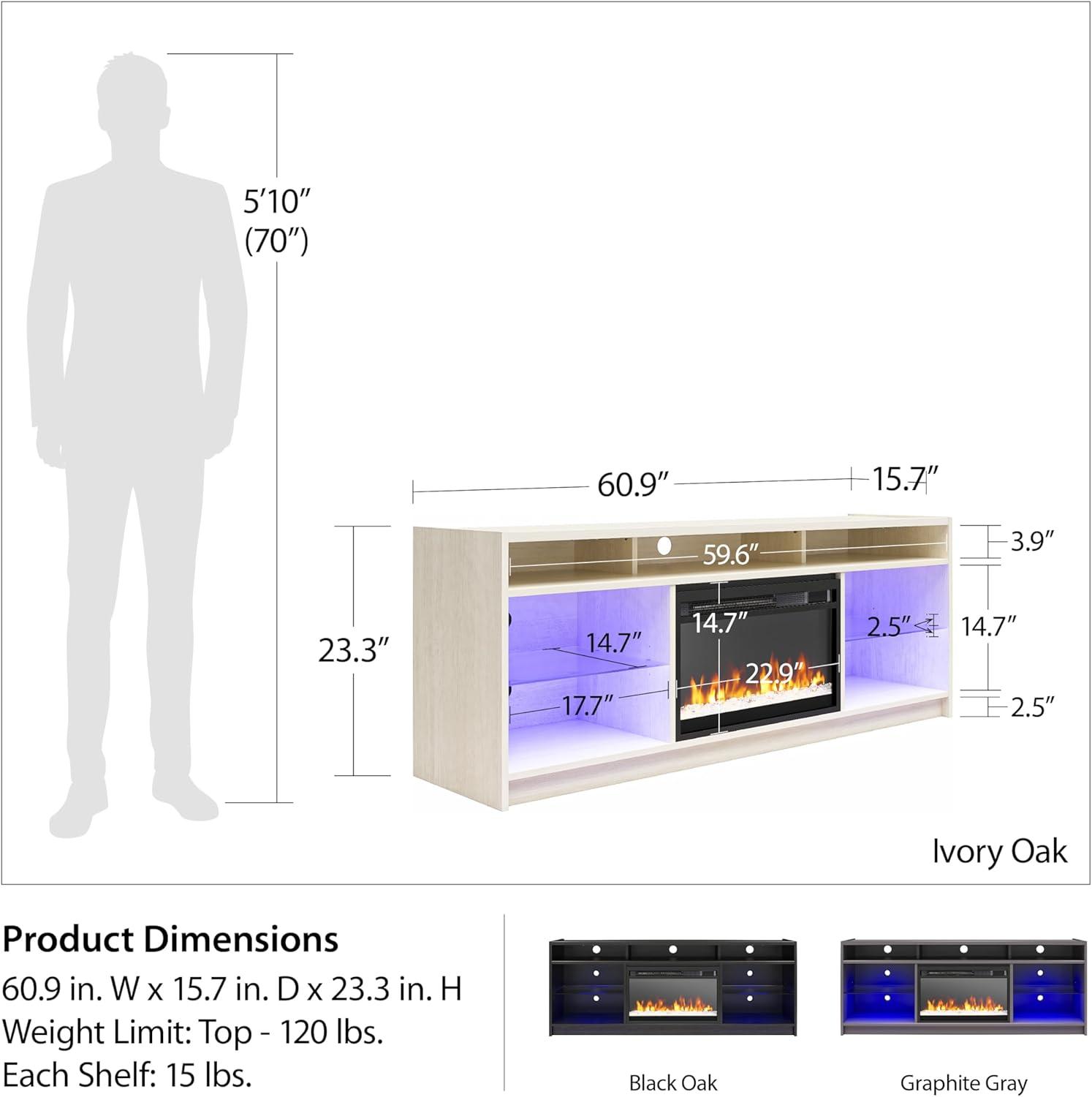 Graphite Gray Engineered Wood TV Stand with Electric Fireplace