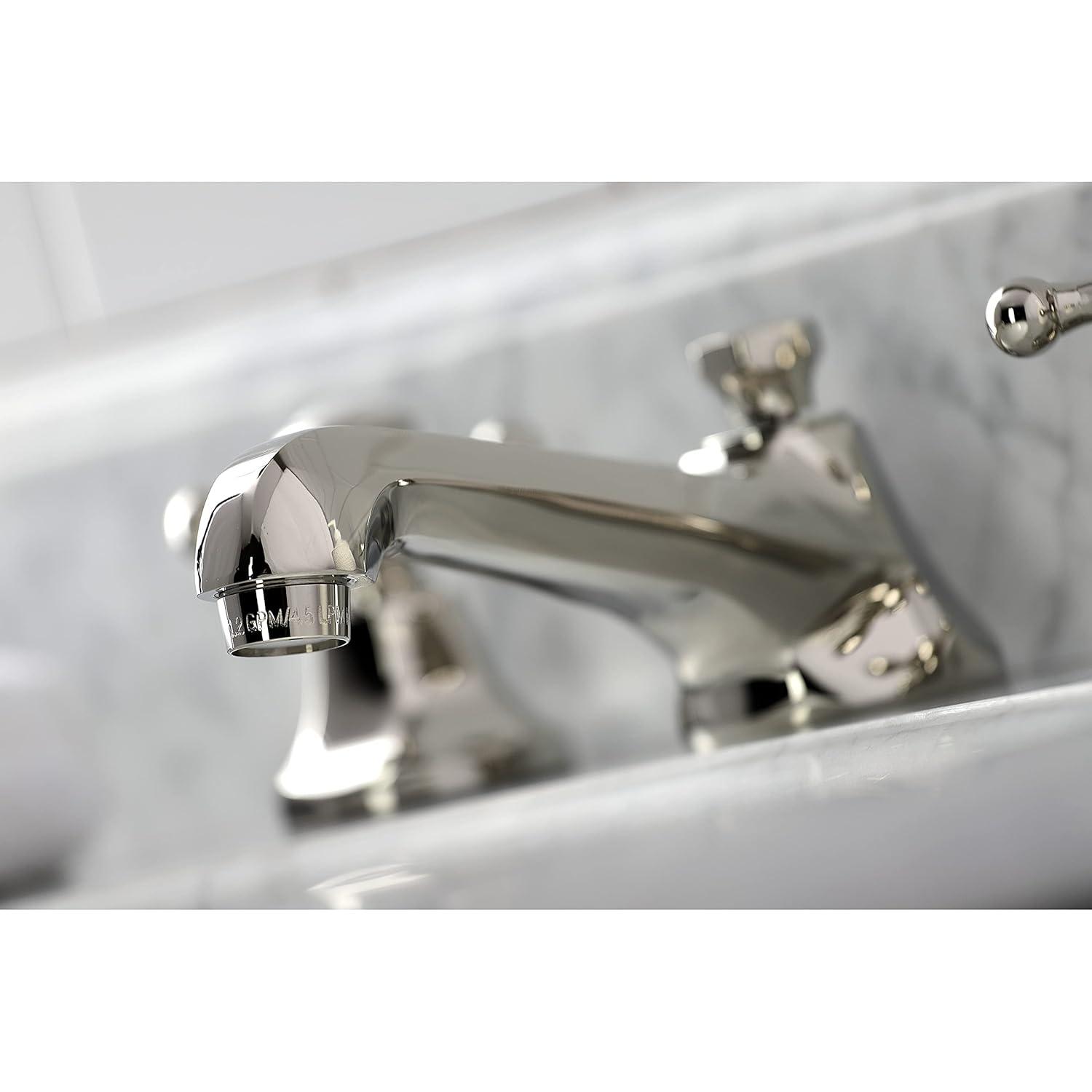 Kingston Brass Metropolitan Two-Handle 3-Hole Deck Mount Widespread Bathroom Faucet with Brass Pop-Up Drain