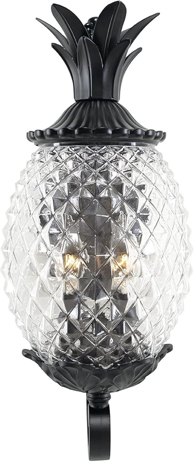 Matte Black Pineapple Cut Glass 2-Light Outdoor Sconce