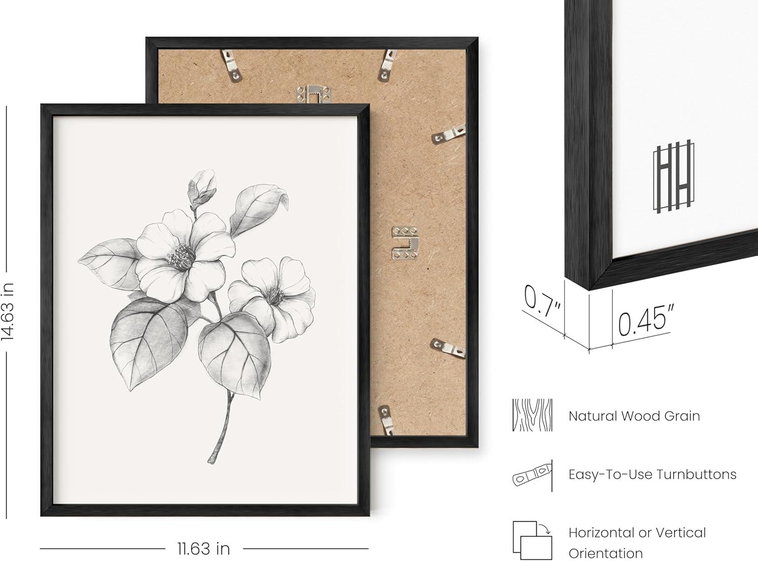 HAUS AND HUES Grey Floral Wall Art - Set of 4 Plant Posters for Wall Vintage, Botanical Prints, Black and White Flower Pictures for Room Aesthetic, Farmhouse Bathroom, Rustic Art (Beige Frame, 11x14)