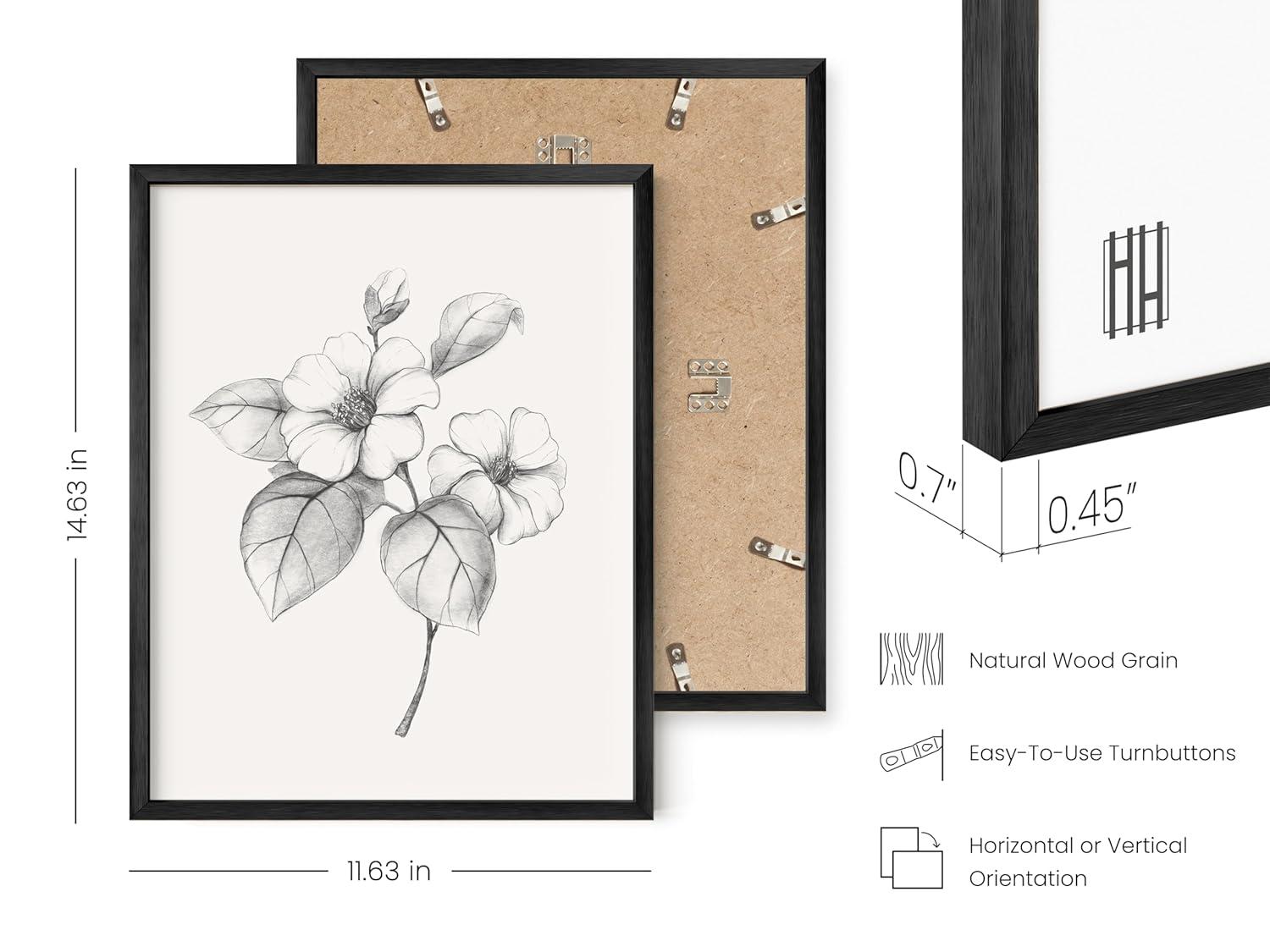 HAUS AND HUES Grey Floral Wall Art - Set of 4 Plant Posters for Wall Vintage, Botanical Prints, Black and White Flower Pictures for Room Aesthetic, Farmhouse Bathroom, Rustic Art (Beige Frame, 11x14)