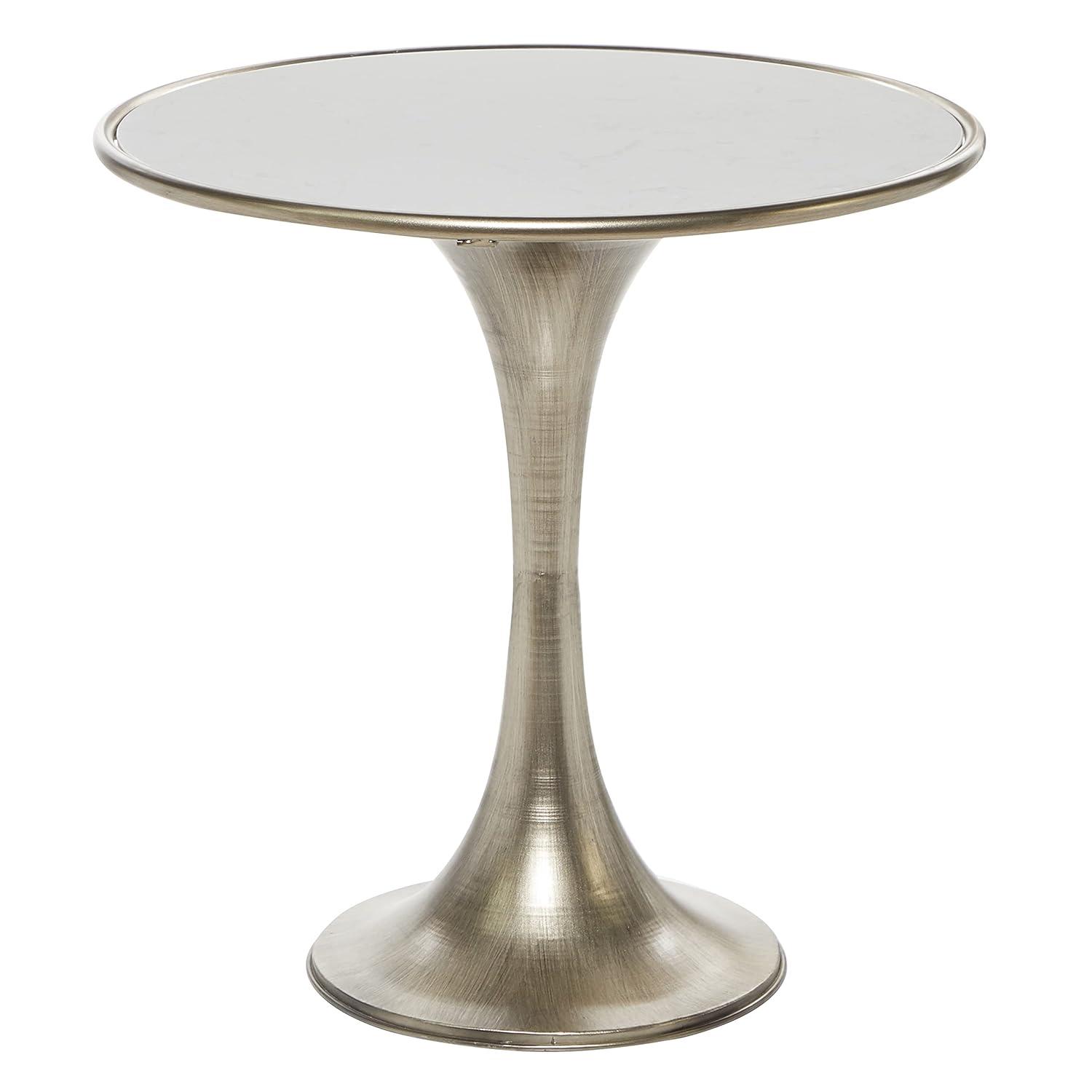 Industrial Marble Accent Table Silver - Olivia & May: Pedestal, No Assembly Required