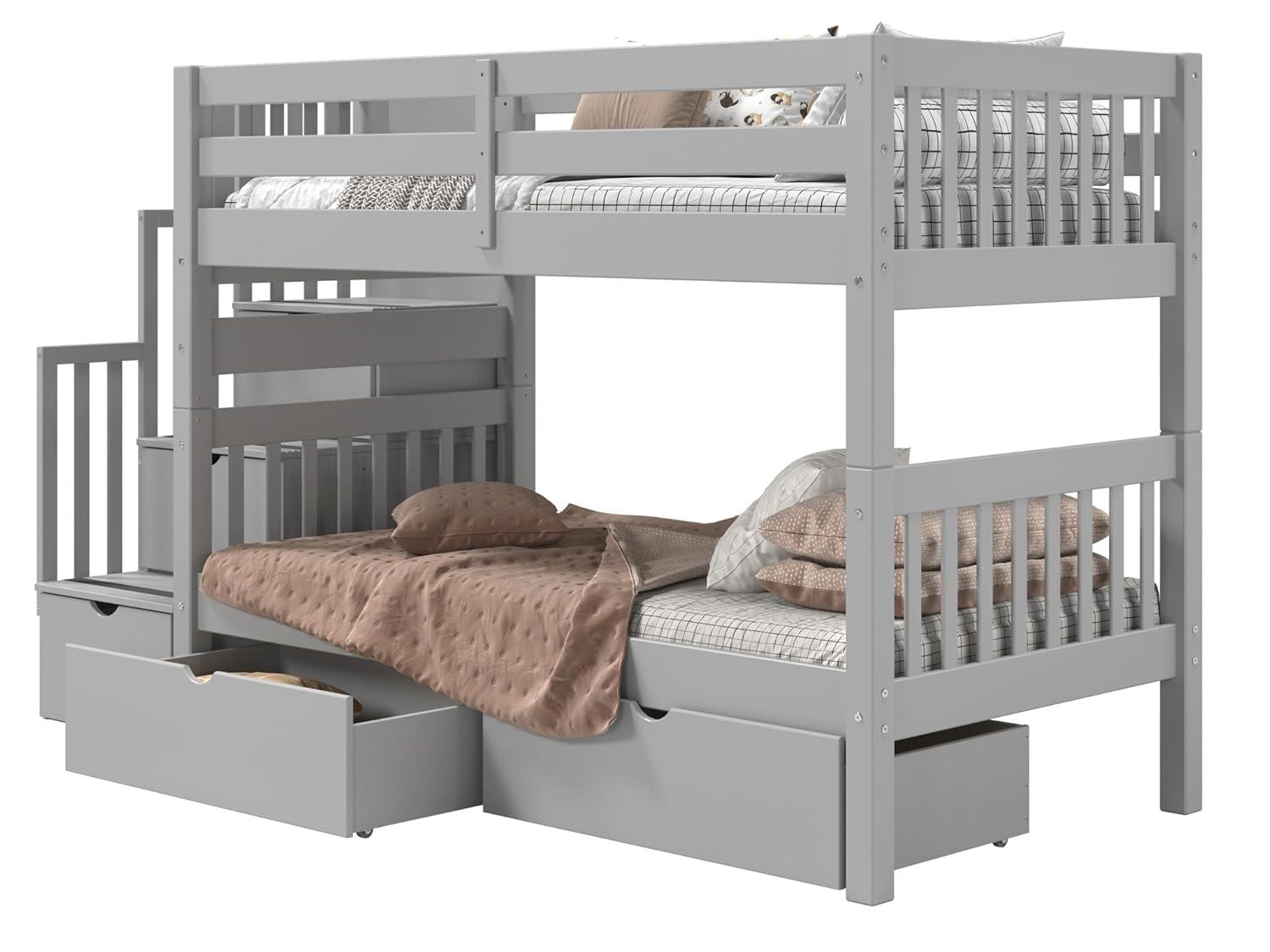 Bedz King Stairway Bunk Beds Twin over Twin with 3 Drawers in the Steps and 2 Under Bed Drawers, Dark Cherry