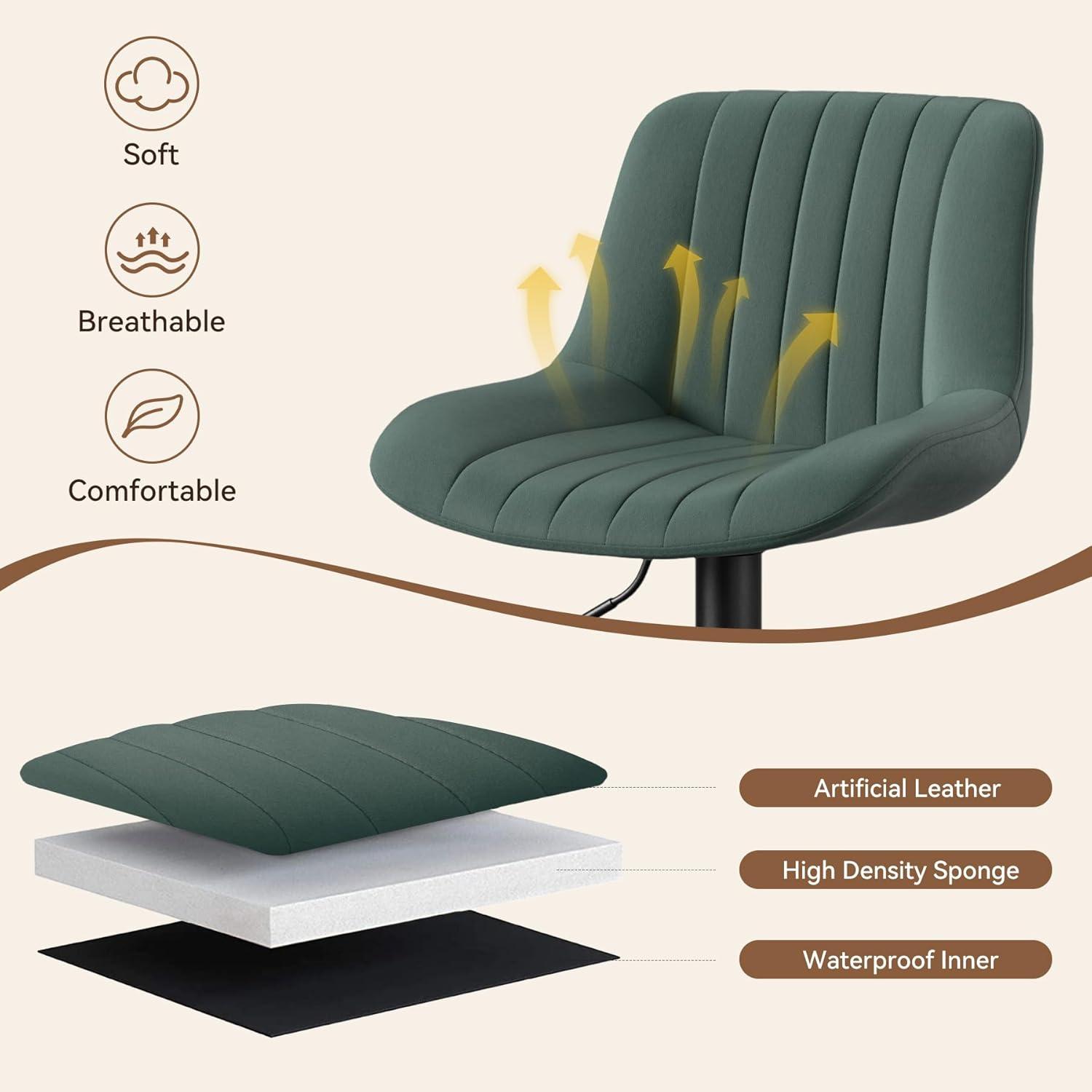 Hawsaiy Adjustable Bar Stools Set of 2, Swivel Counter Height Bar Chairs with Back, Modern Technical Fabric Barstools for Kitchen Island & Home, Green