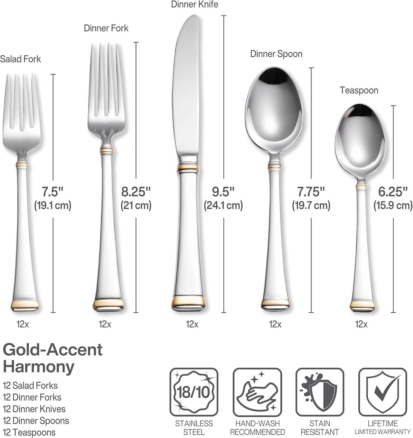 Gold Accent Stainless Steel 65-Piece Flatware Set