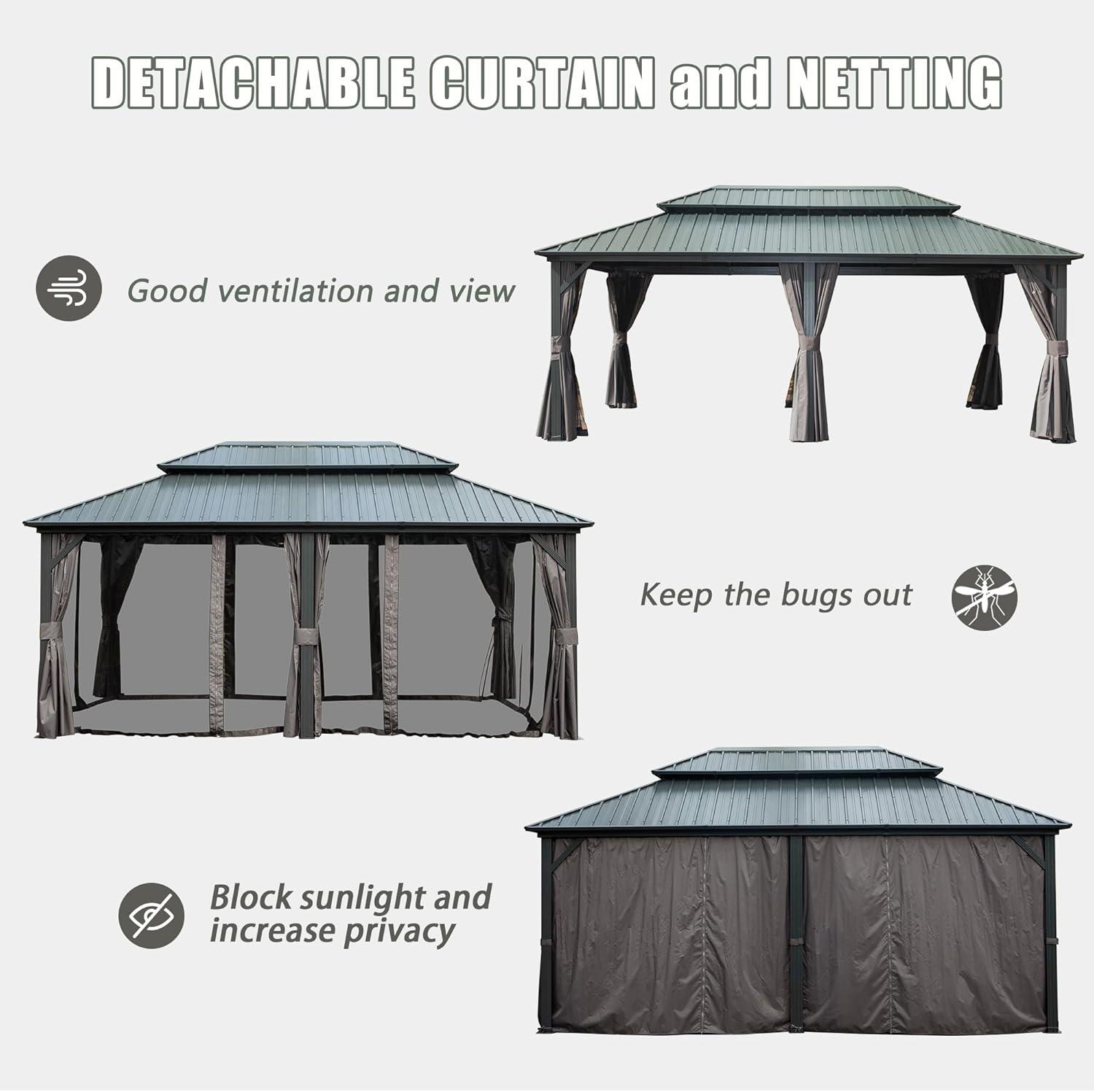 Domi 12' x 18' Gray Aluminum and Steel Hardtop Gazebo