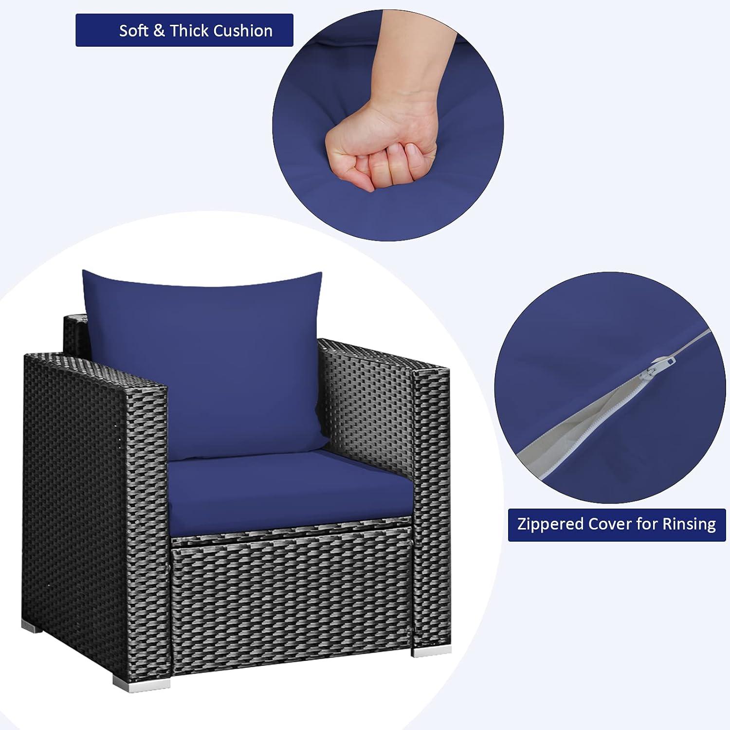Kadyn Patio Furniture Sets, Outdoor Bistro Conversation Set, 3 Pieces Patio Wicker Conversation Set with Cushion-Navy
