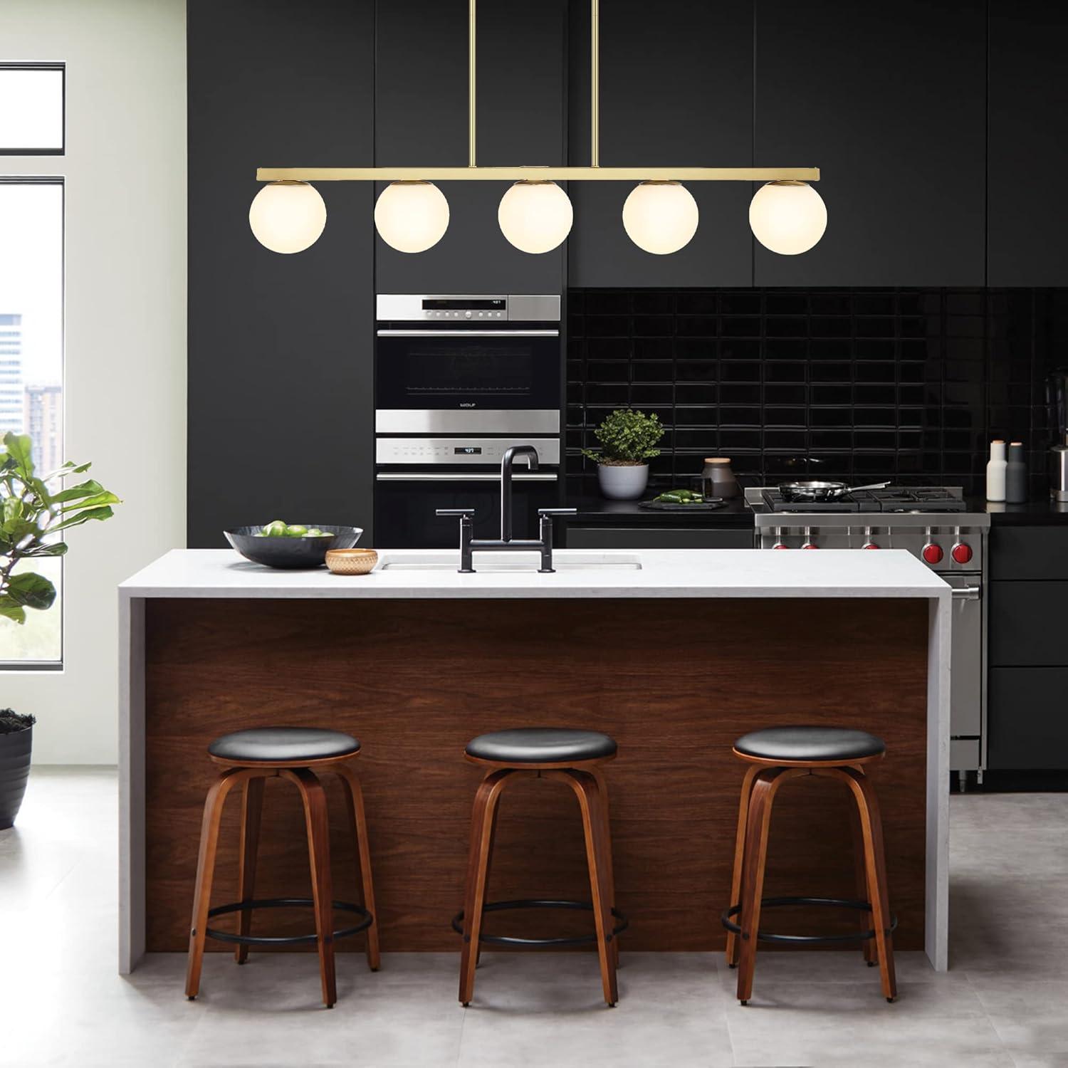 JONATHAN Y Luca Parisian 45.5" 5-Light Modern Glam Iron Globe Linear LED Pendant, Brass Gold/White