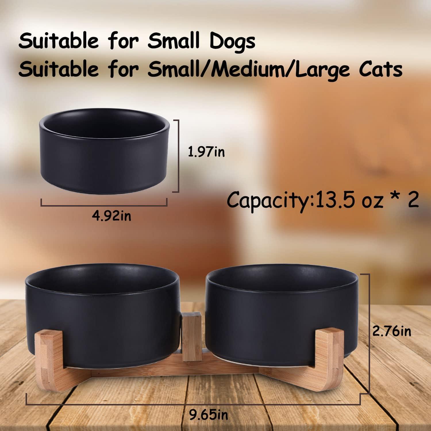 Pet Bowls,Ceramic Cat Dog Bowl Set with Wood Stand for Food and Water,Non-Slip Cute Pet Bowls