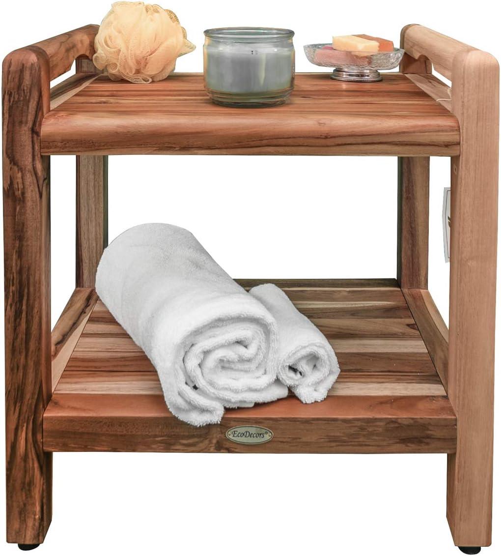 EcoDecors 20" Earthy Teak Shower Bench with Shelf