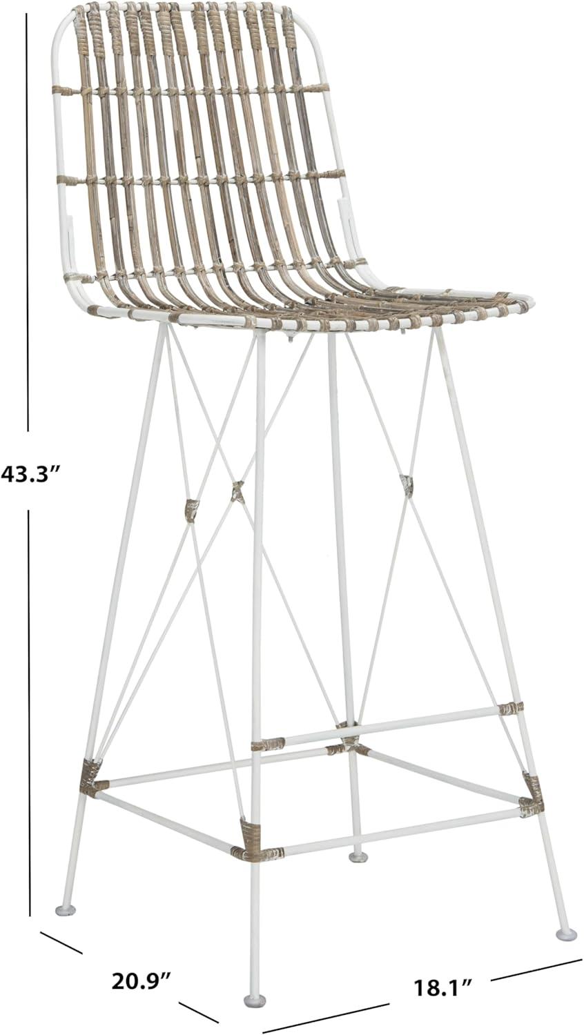 Minerva Wicker Bar Stool (Set of 2) - WIK6508 - White/White - Safavieh