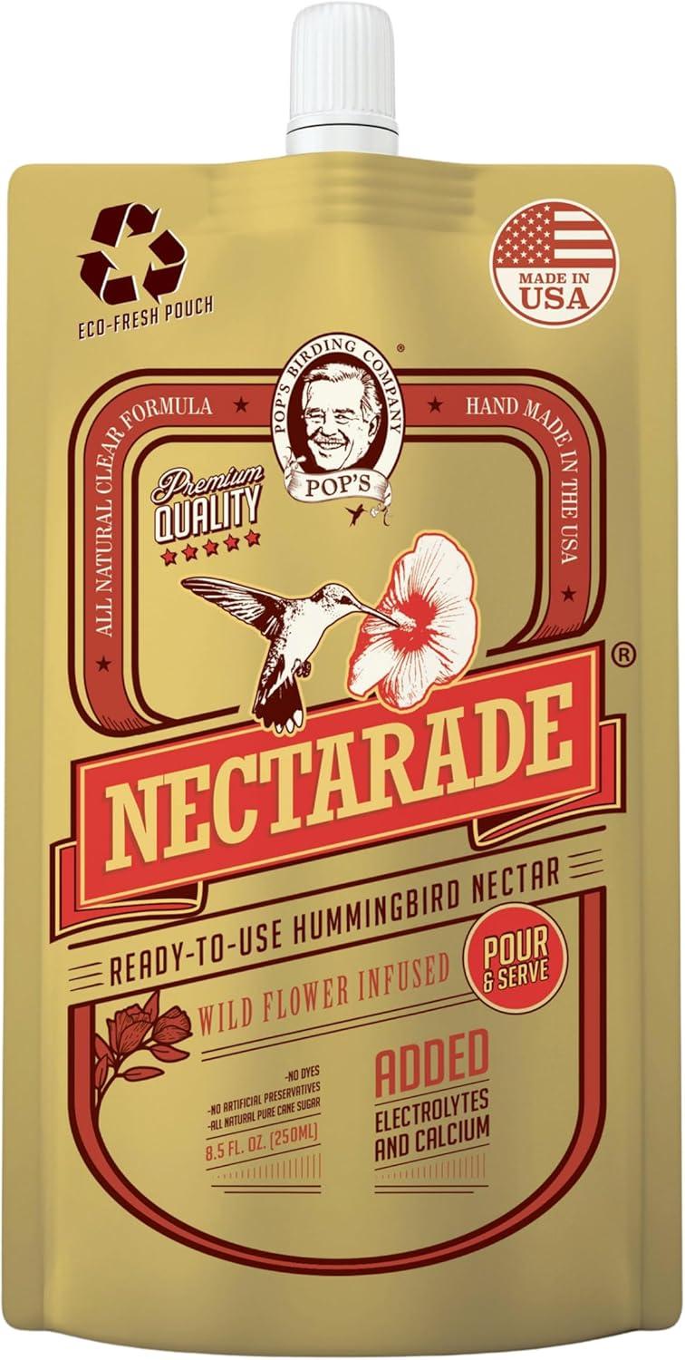 POP’S Nectarade Hummingbird Nectar Concentrate - Delicious & Sweet Hummingbird Food Made in The USA - Natural Ingredients & Dye Free(Ready to Use, All Natural Clear Formula, 8.5 oz)