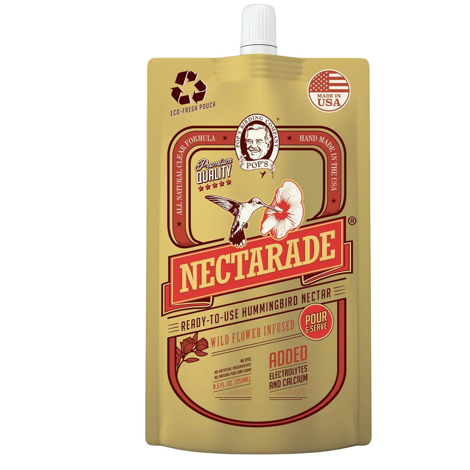 POP’S Nectarade Hummingbird Nectar Concentrate - Delicious & Sweet Hummingbird Food Made in The USA - Natural Ingredients & Dye Free(Ready to Use, All Natural Clear Formula, 8.5 oz)