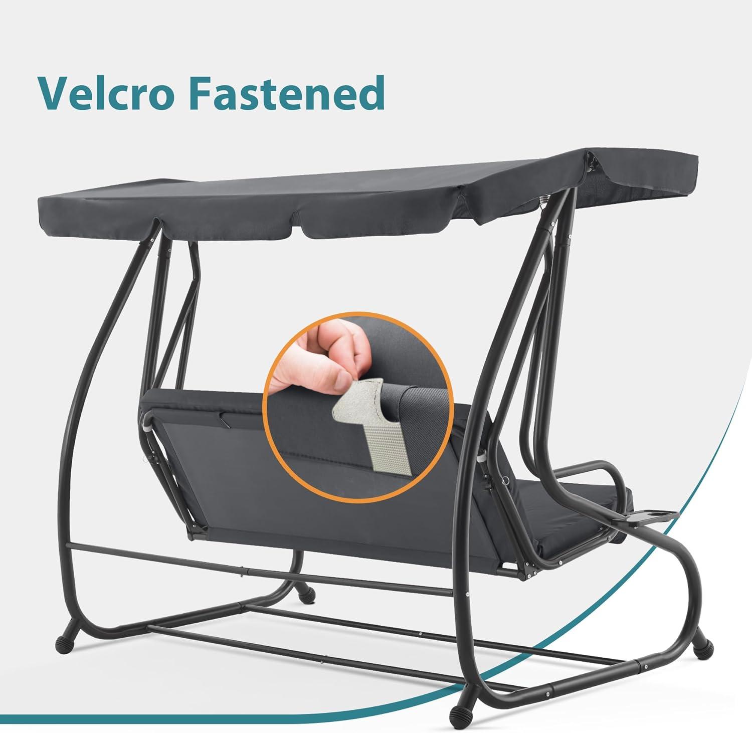 MCombo 3 Seat Patio Swing Chair, Outdoor Swing with Adjustable Canopy, Porch Swing