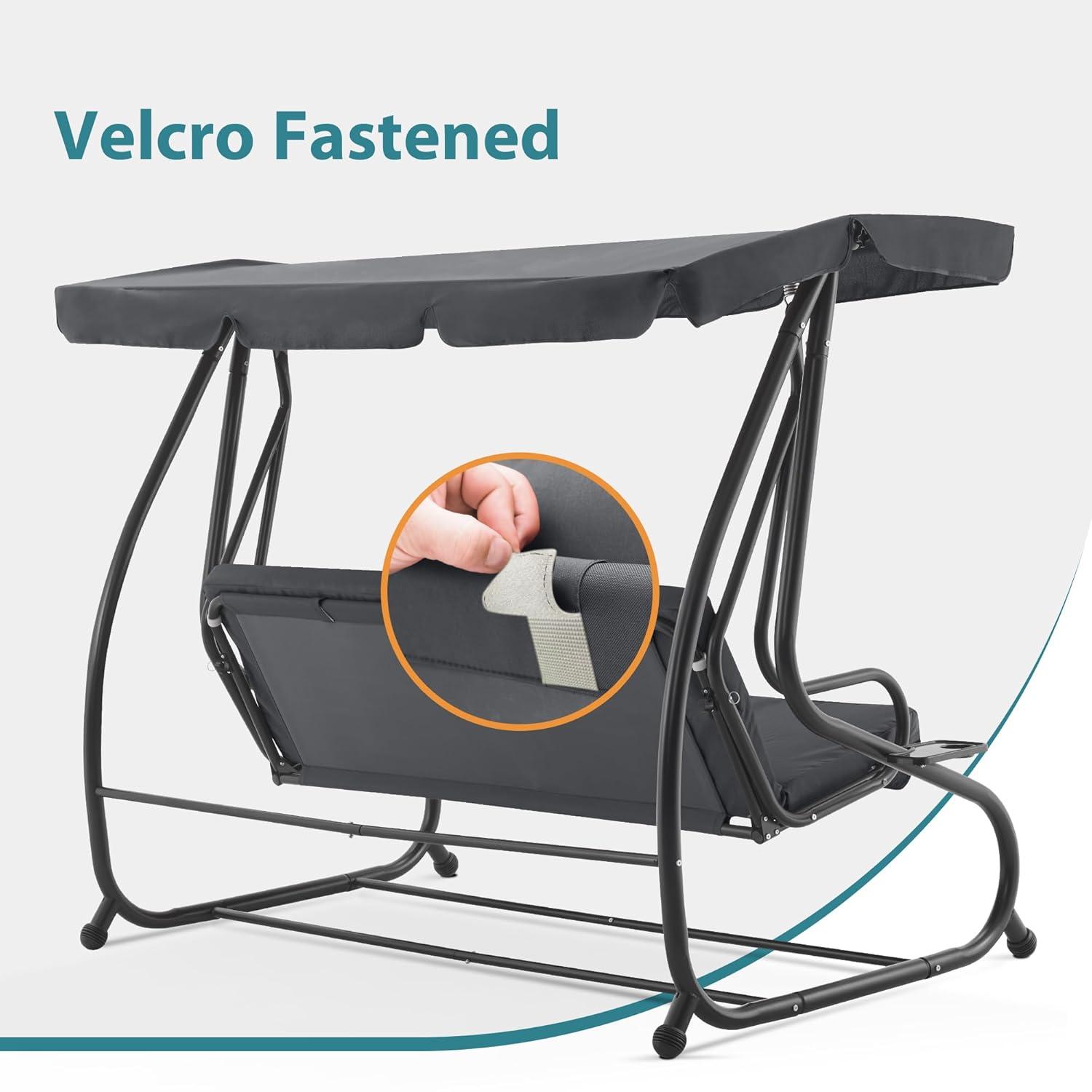 MCombo 3 Seat Patio Swing Chair, Outdoor Swing with Adjustable Canopy, Porch Swing