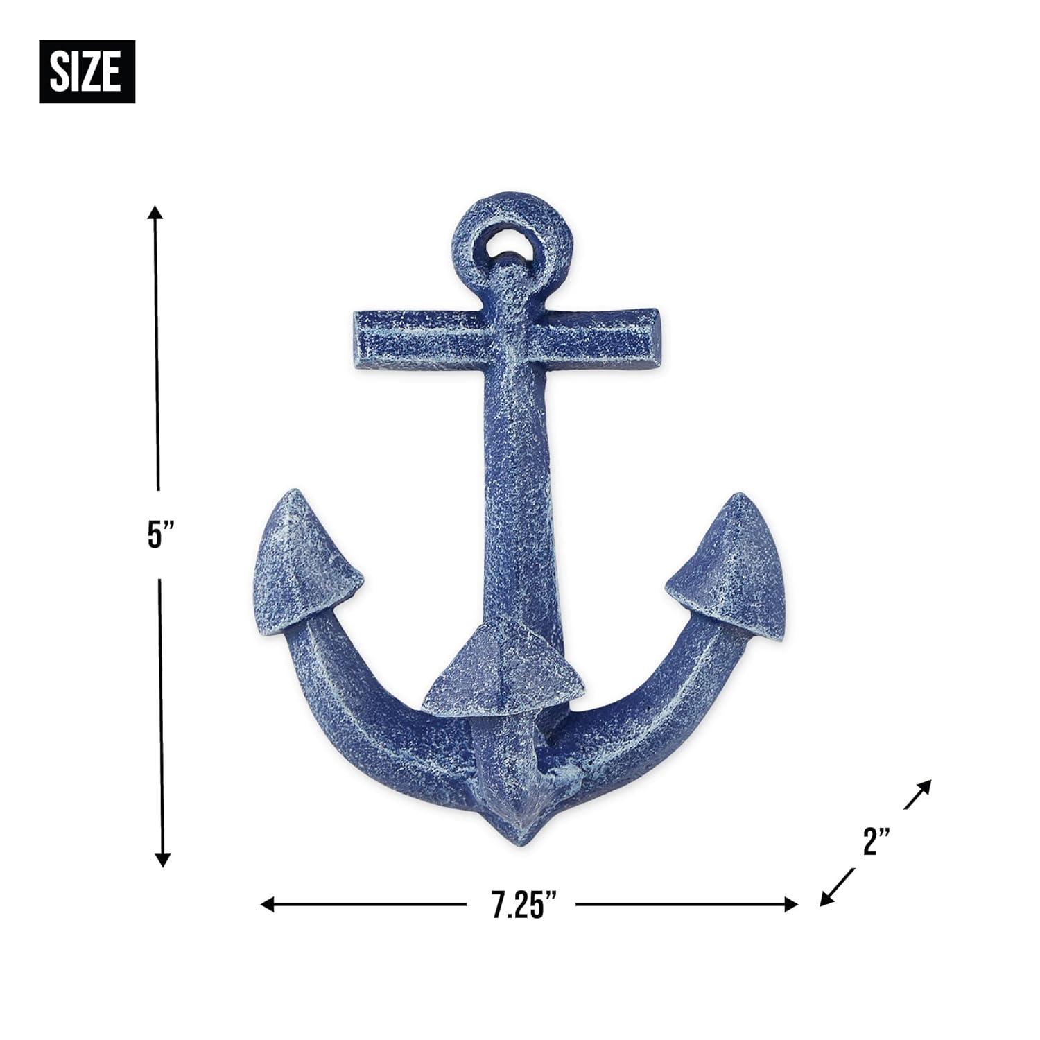 DII Decorative Cast Iron Wall Hook Collection, Blue Anchor