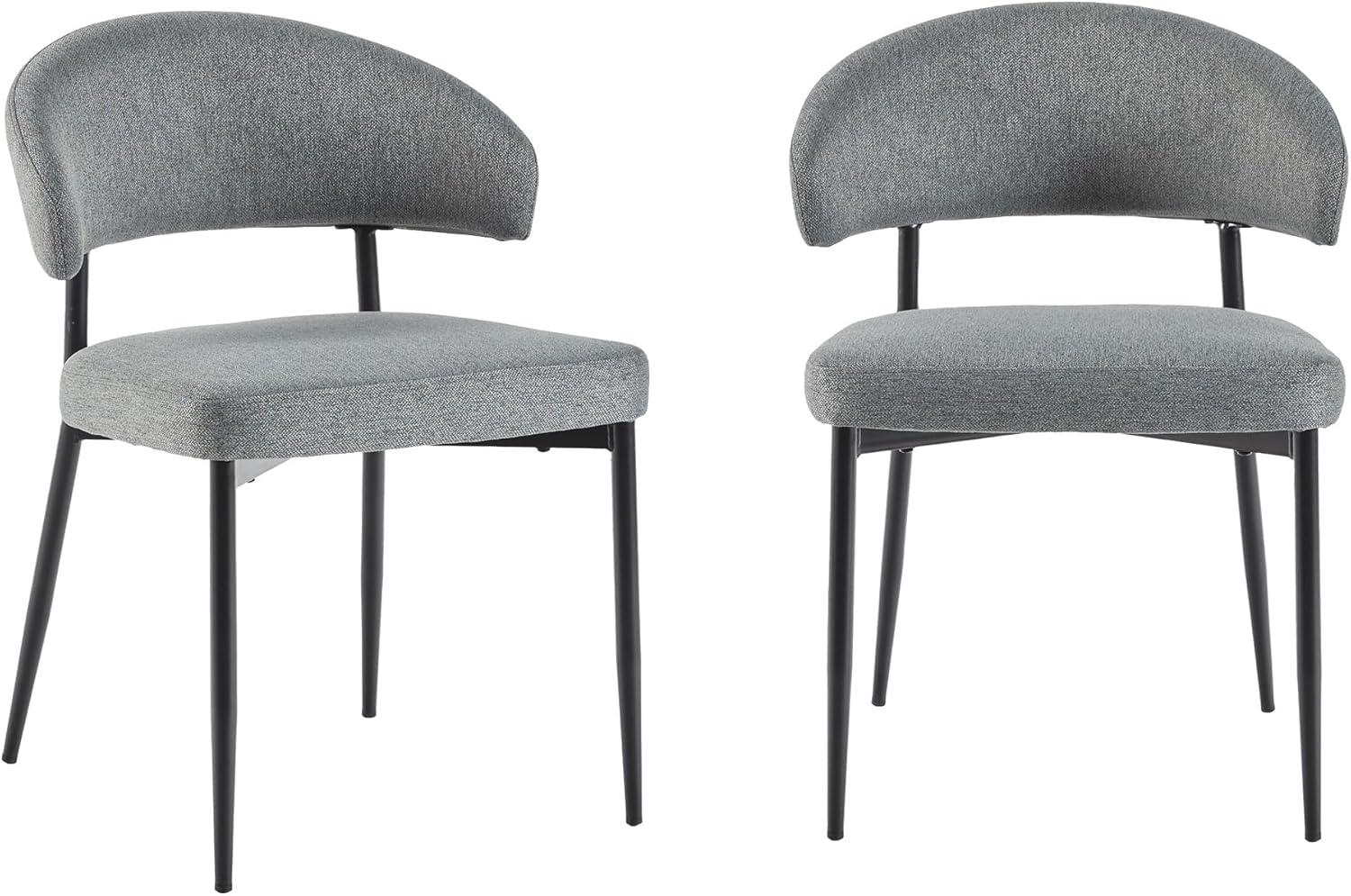 Walker Edison Modern Curved Back Upholstered Dining Chair, Set of 2, Charcoal