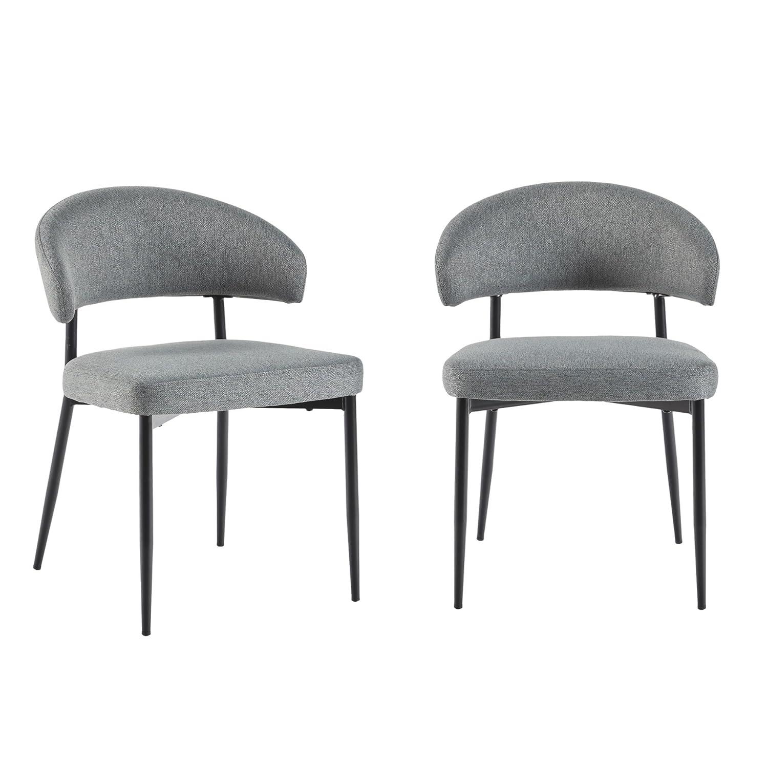 Walker Edison Modern Curved Back Upholstered Dining Chair, Set of 2, Charcoal