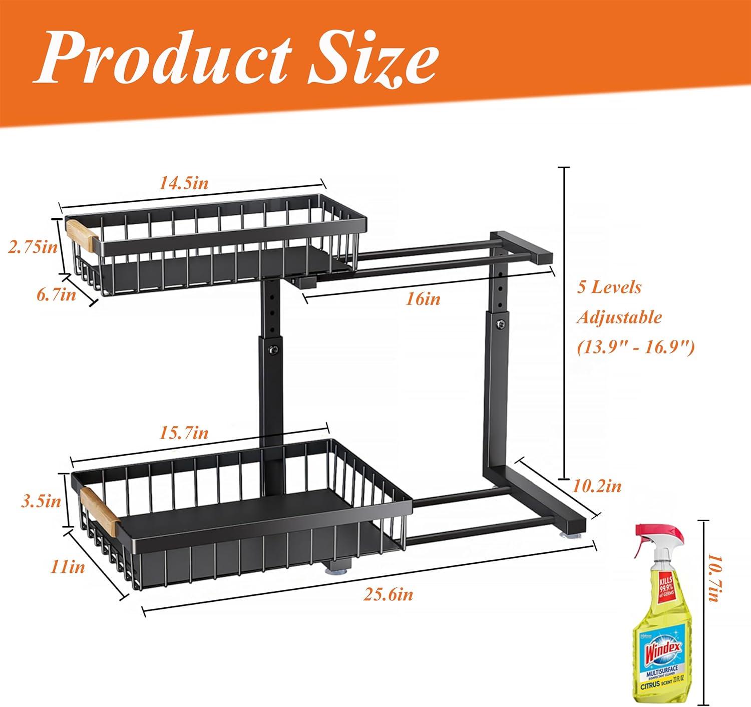 Under Sink Organizer, 2 Tier Under Sink Organizers And Storage, Metal Slide Out Pull Out Cabinet Organizer ,2 Pack Sliding Drawer Organizer For Kitchen Bathroom Pantry