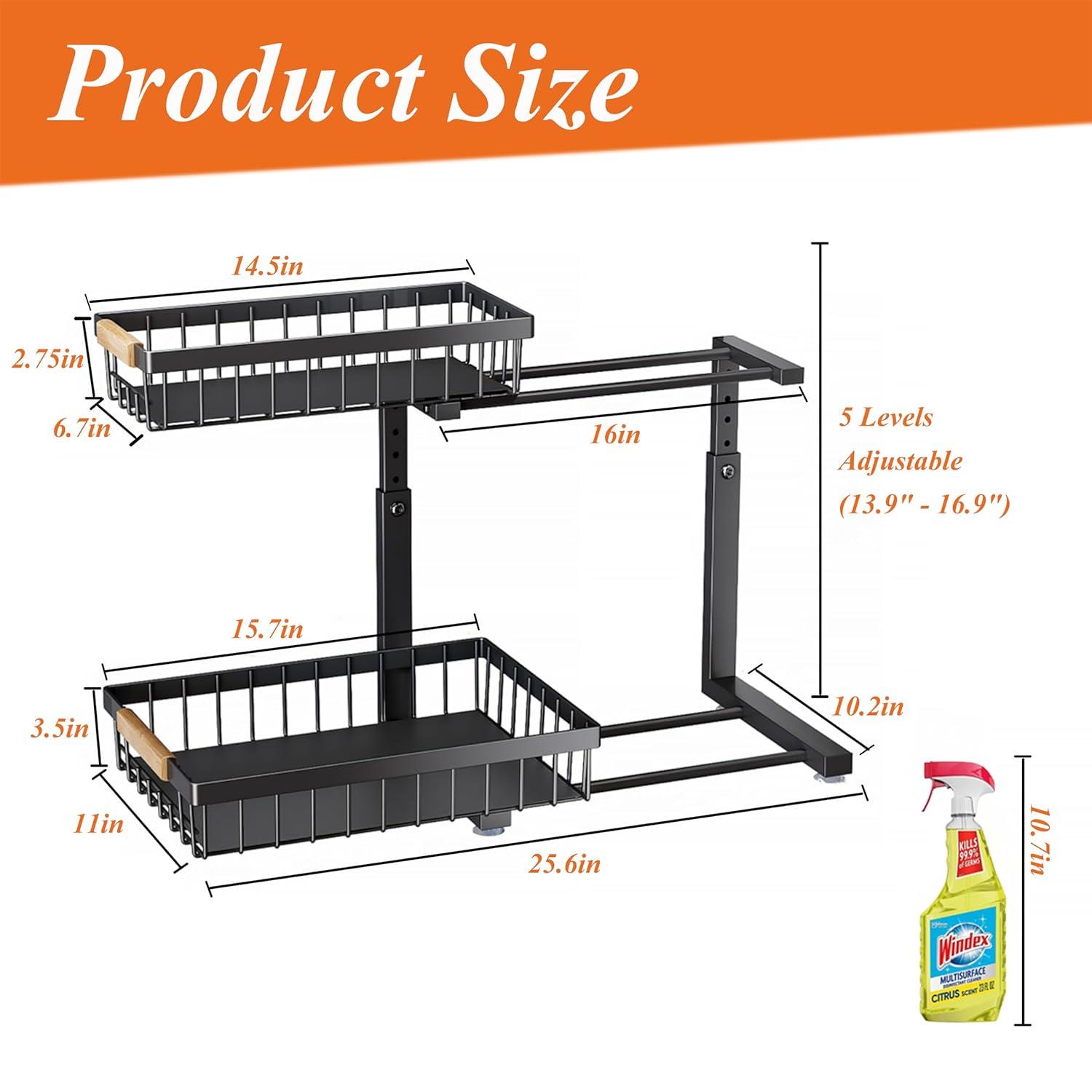 Rebrilliant Under Sink Organizer, 2 Tier Under Sink Organizers And Storage, Metal Slide Out Pull Out Cabinet Organizer ,2 Pack Sliding Drawer Organizer For Kitchen Bathroom Pantry