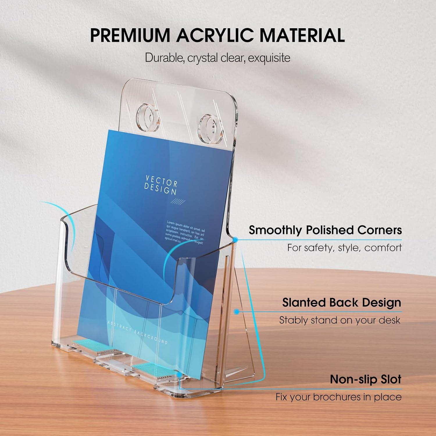 Ktrio Acrylic Brochure Holder 8.5 x 11 inches Plastic Acrylic Literature Holders Clear Flyer Holder Rack Card Holder, Magazine, Pamphlet, Booklet Display Stand Trifold Holder Desk or Wall Mount 2 Pack