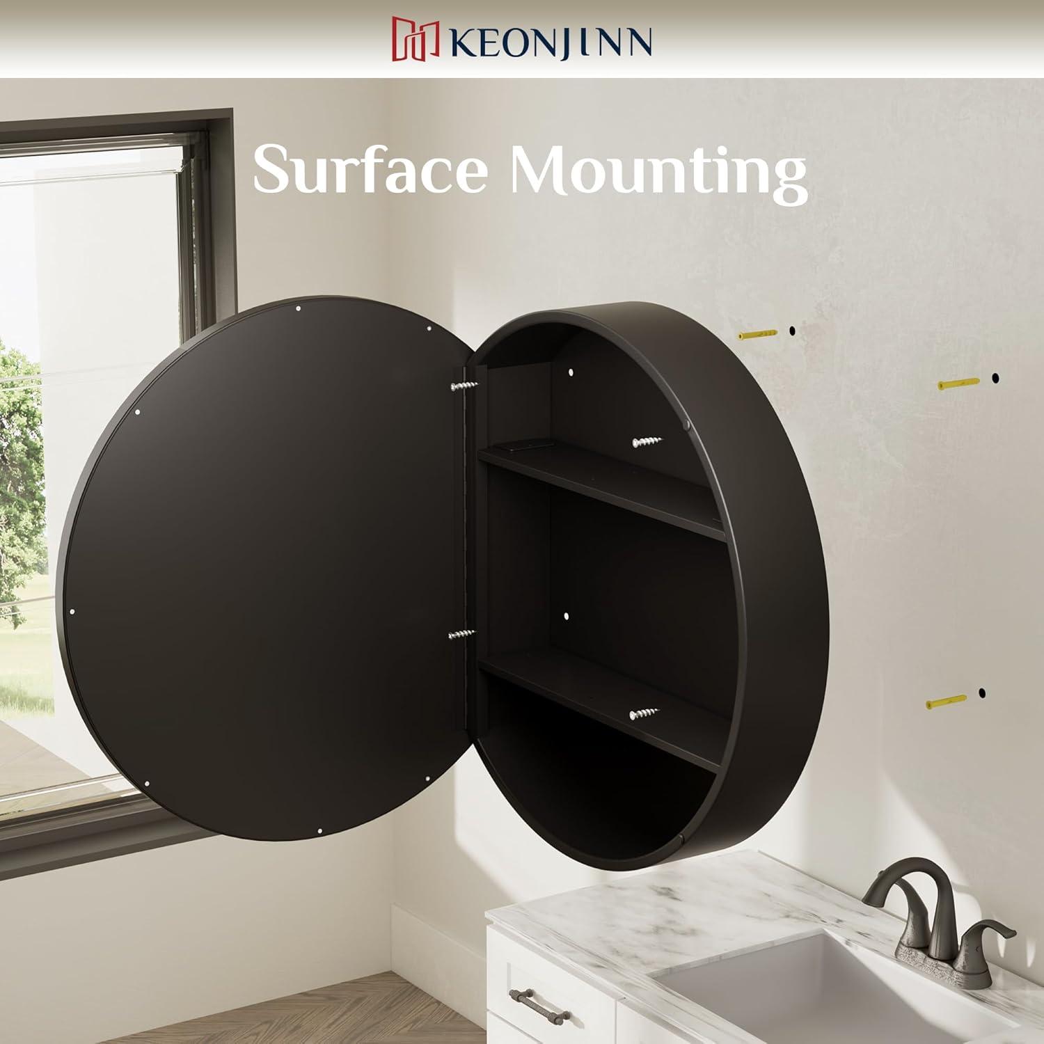 keonjinn WF-JSKJG-YX-R50-bk Gervon Round Wall Mounted Medicine Cabinet with Shelves