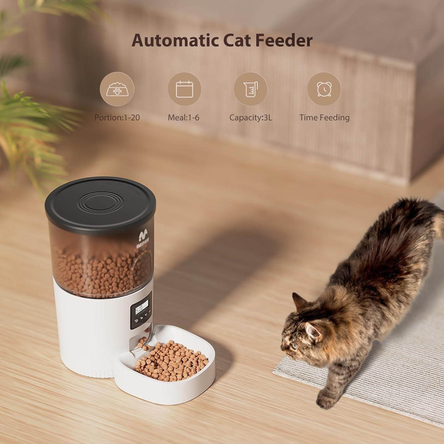 IMIPAW Automatic Cat Feeders, 3L Timed Cat Food Dispenser with Clog-Free Design, Dog Pet Feeder