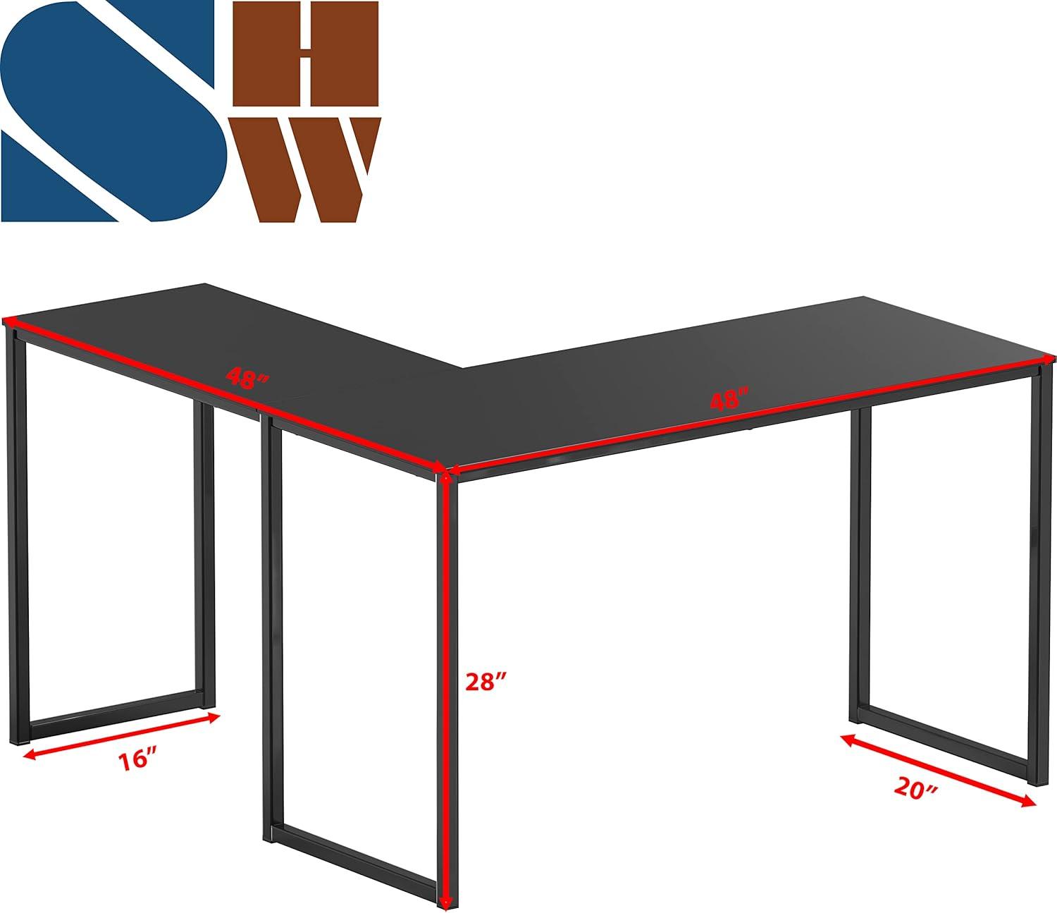 Black Cherry Wood L-Shaped Computer Desk with Drawer