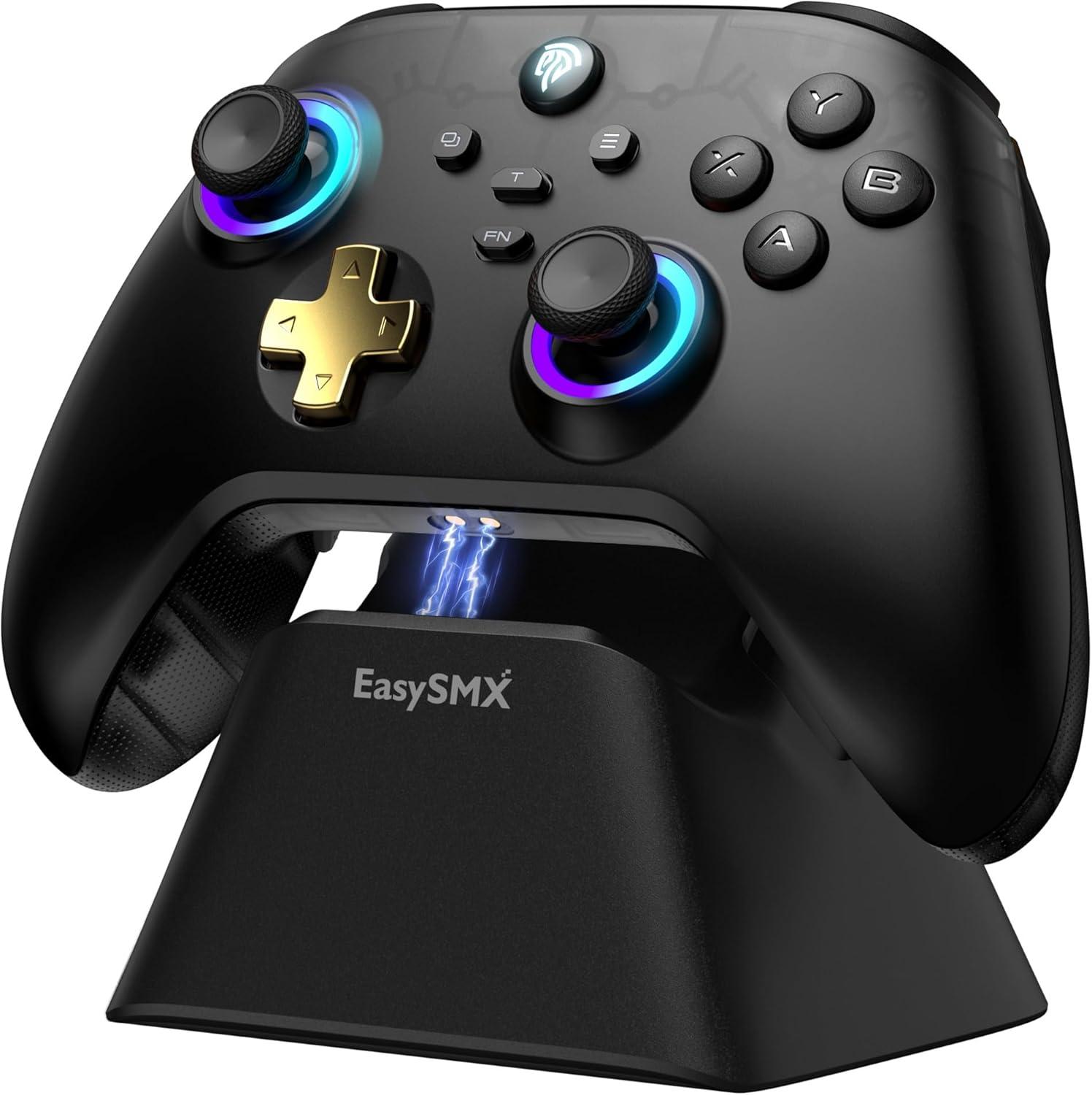 EasySMX Pro Wireless Gaming Controller with Charging Dock–Hall Effect Joysticks & Triggers, RGB Lighting for PC/iOS/Android/Switch