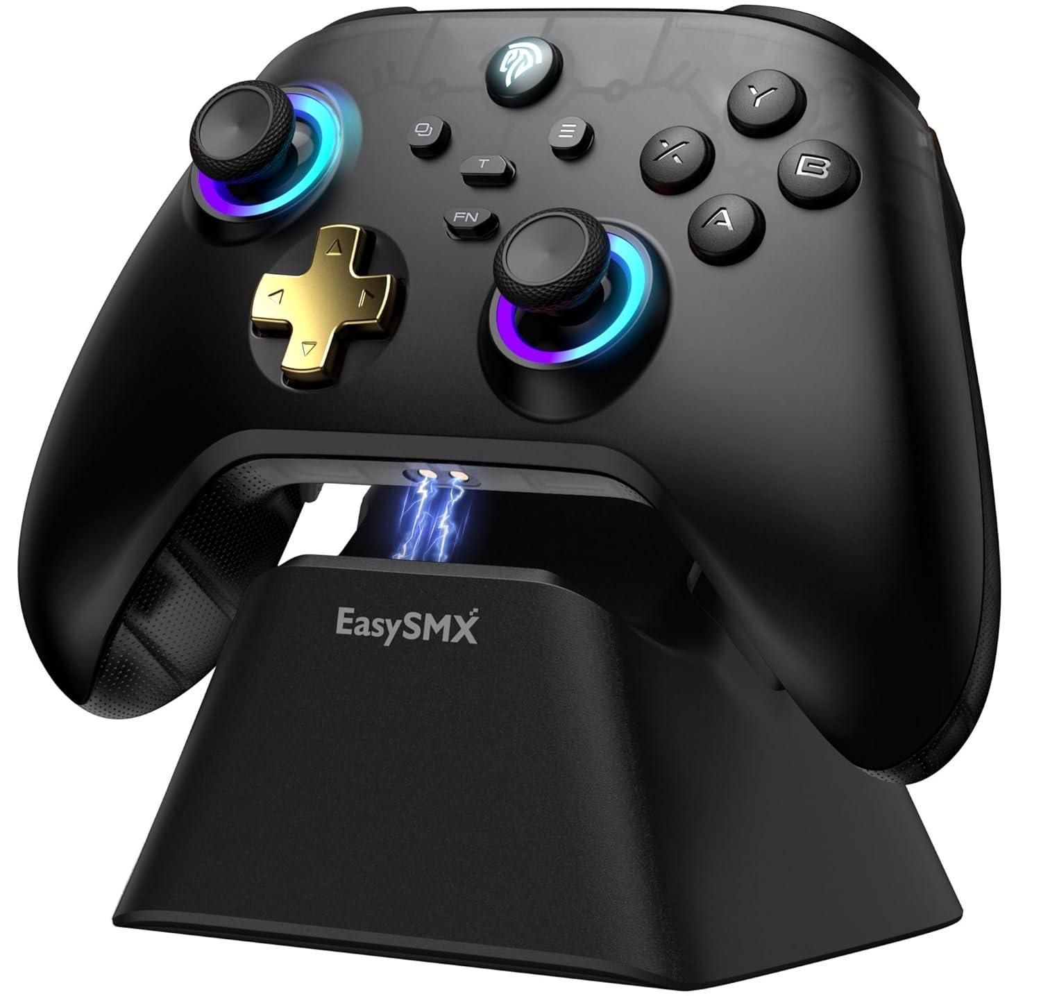 EasySMX Pro Wireless Gaming Controller with Charging Dock–Hall Effect Joysticks & Triggers, RGB Lighting for PC/iOS/Android/Switch