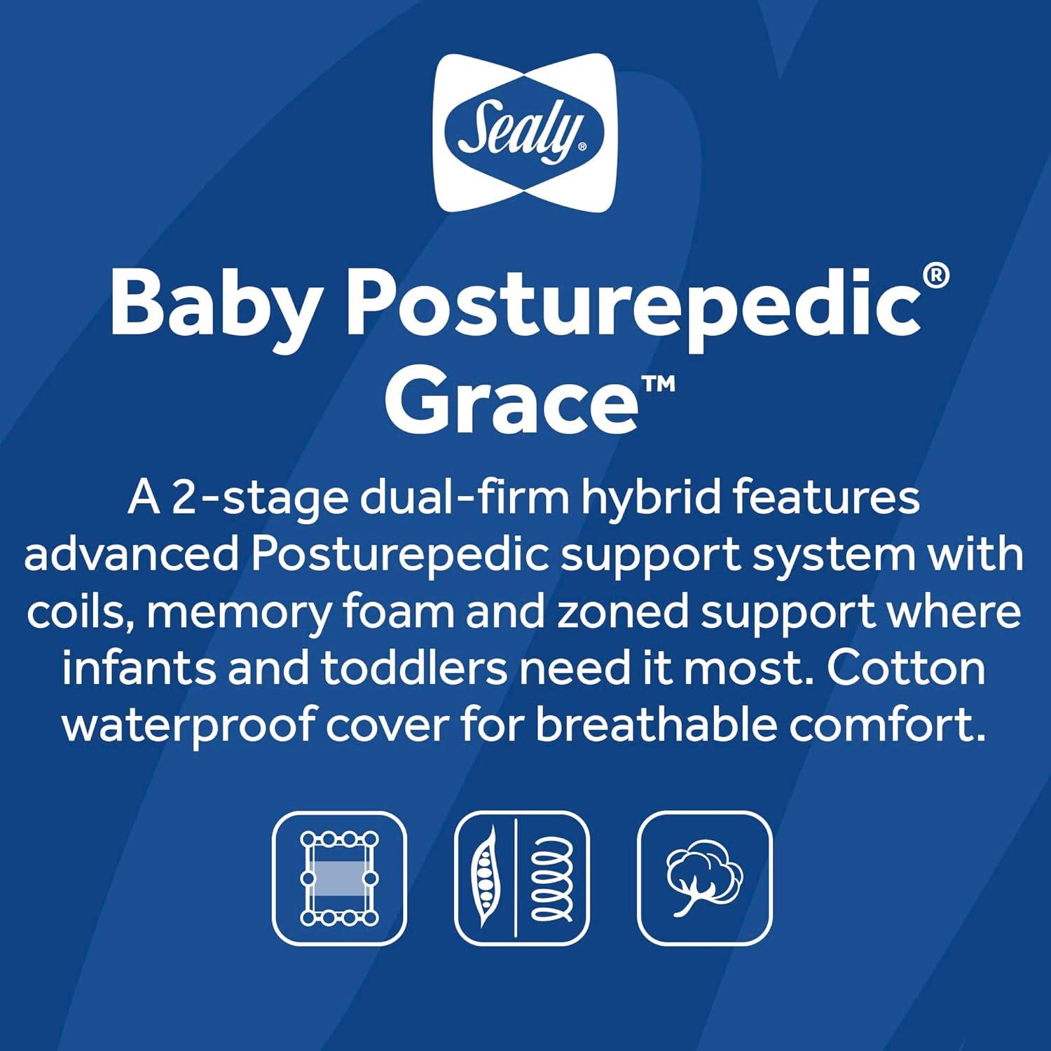 Sealy Posturepedic Grace Breathable Hypoallergenic 2-Stage Waterproof Baby Crib Mattress & Toddler Bed Mattress, GREENGUARD Gold Certified, 52" x 28"