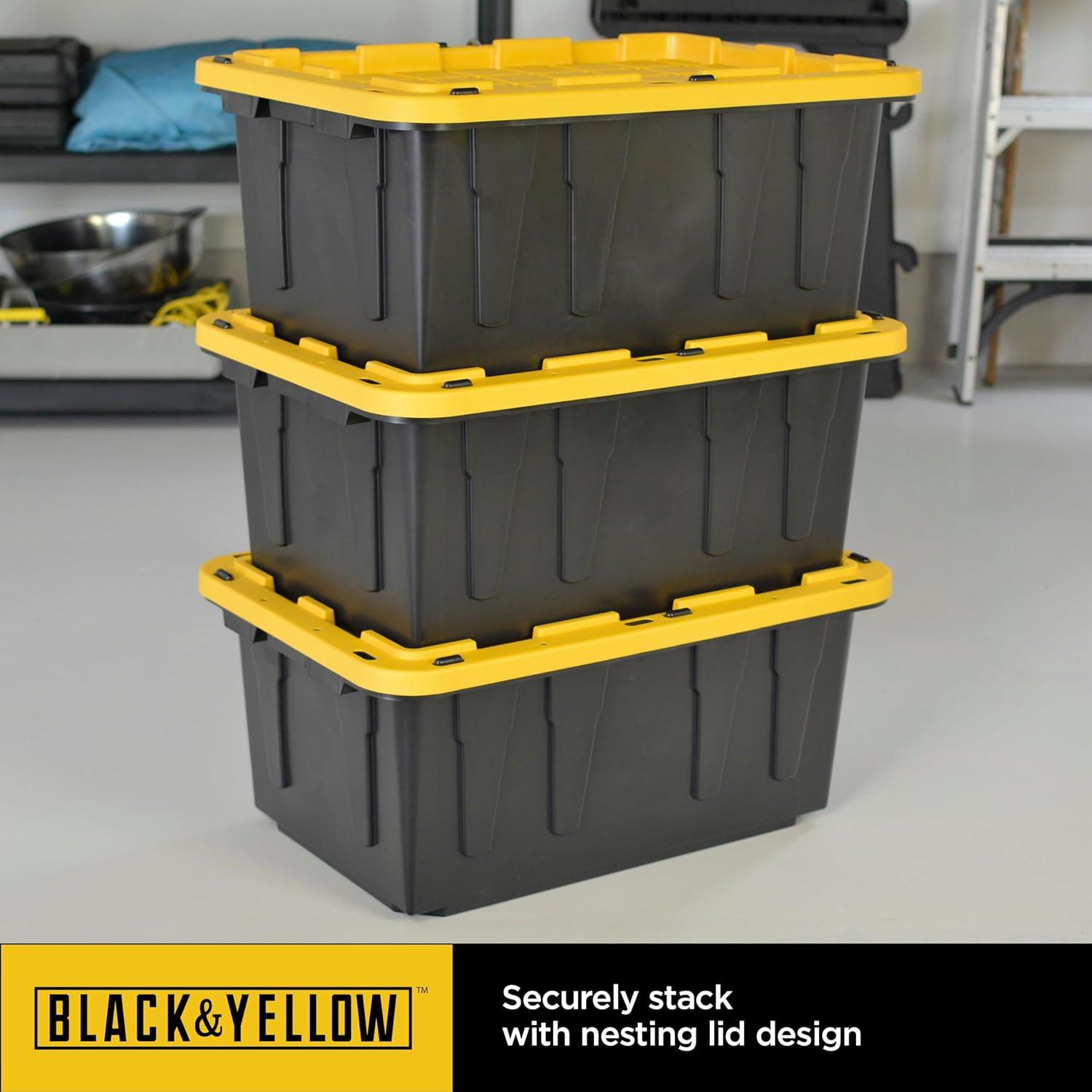 CX BLACK & YELLOW®, 27-Gallon Heavy Duty Tough Storage Container & Snap-Tight Lid, (14.3”H x 20.6”W x 30.6”D), Weather-Resistant Design and Stackable Organization Tote [2 Pack]