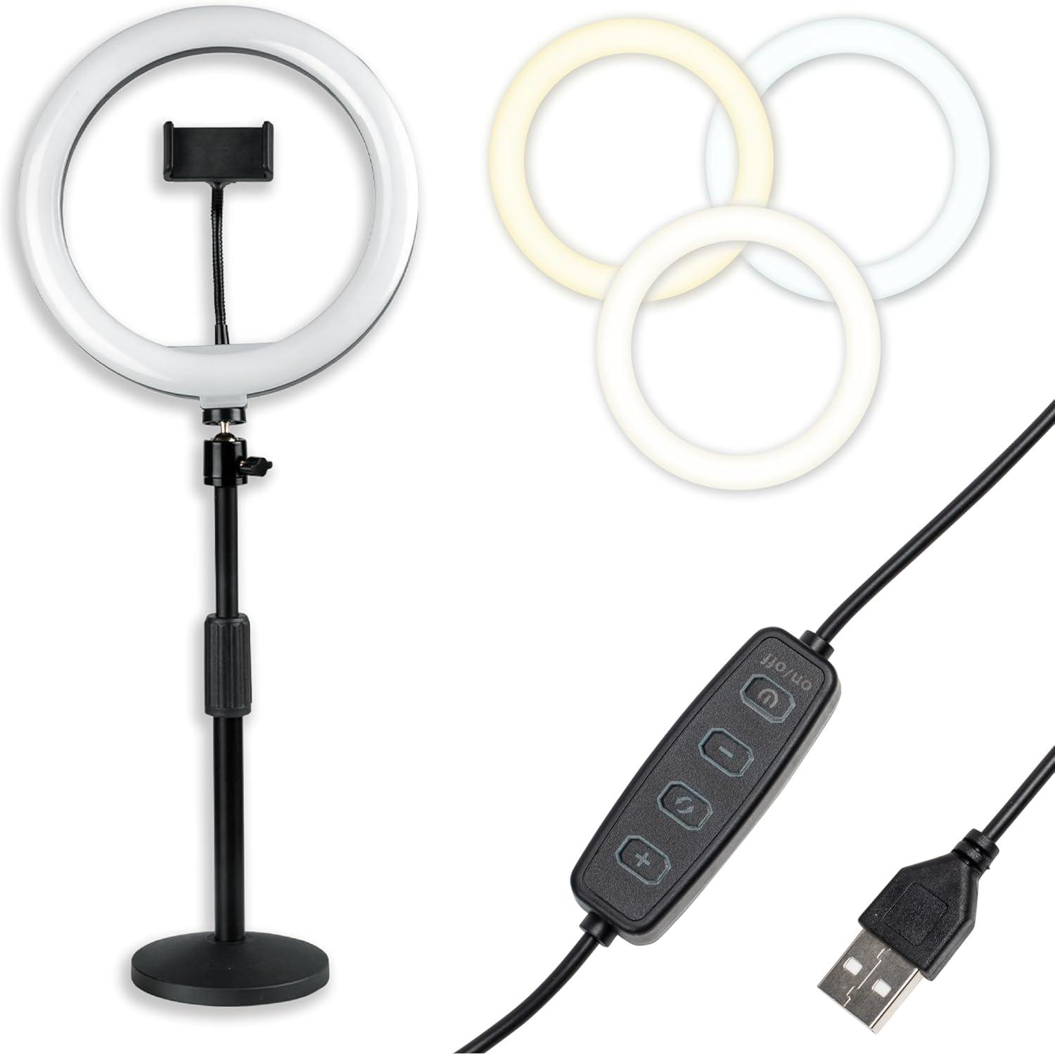 Gator 10" LED Desktop Ring Light Stand With Phone Holder and Compact Weighted Base