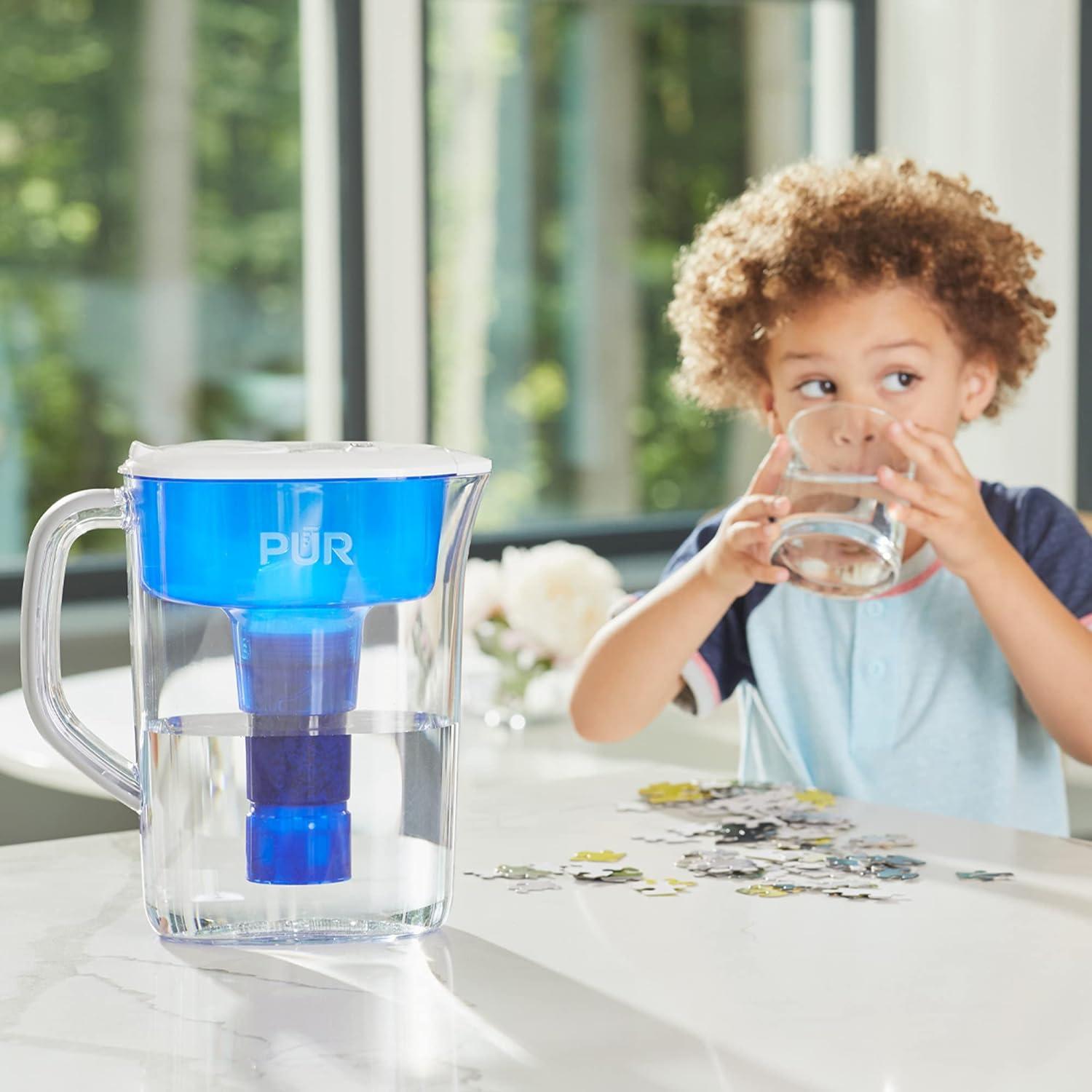 PUR PLUS 7 Cup Water Pitcher with Lead Reducing Filter, White, W 9.6" x H 10.1" x L 4.5", PPT711W