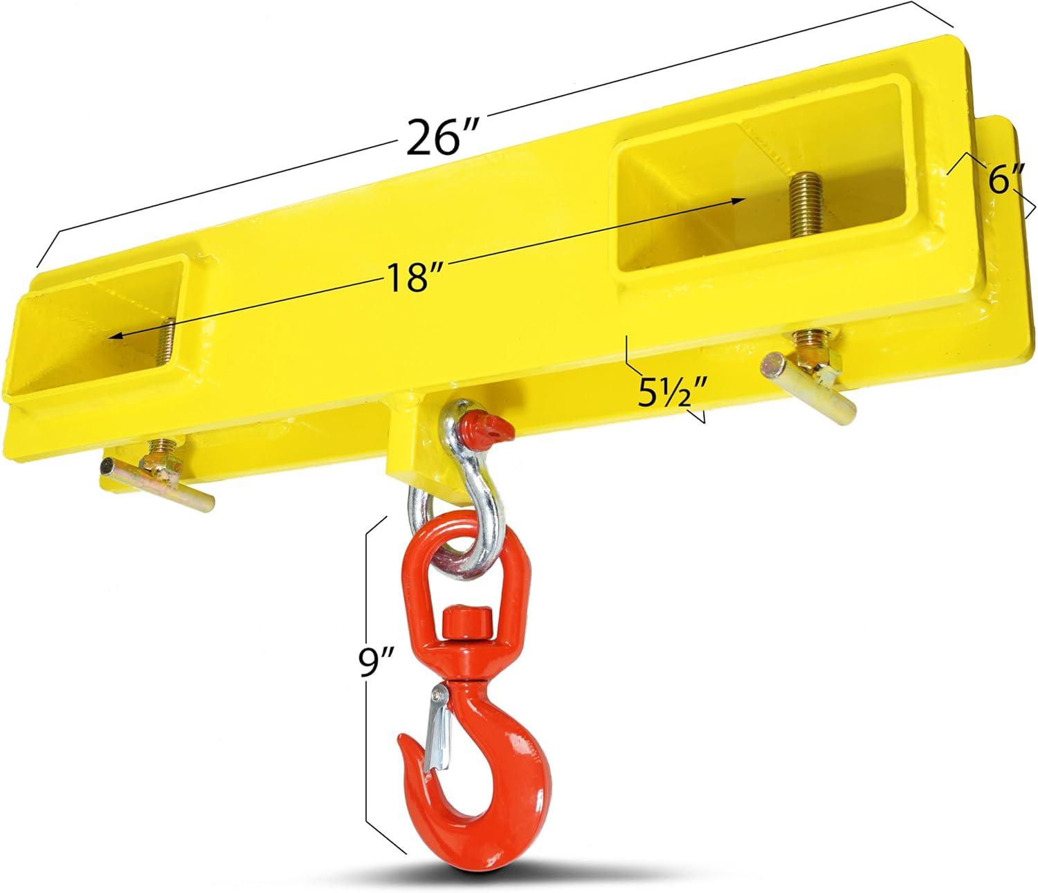Titan Attachments Forklift Lifting Hoist Hook, 4000 LB Capacity, Yellow Fork Mounted Crane with Single HD Red Swivel Hook and Large T-Screws, Lift Heavy Loads with Ease, Warehouse Factory Attachment