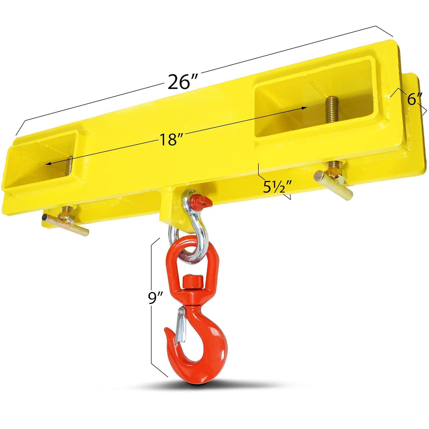 Titan Attachments Forklift Lifting Hoist Hook, 4000 LB Capacity, Yellow Fork Mounted Crane with Single HD Red Swivel Hook and Large T-Screws, Lift Heavy Loads with Ease, Warehouse Factory Attachment