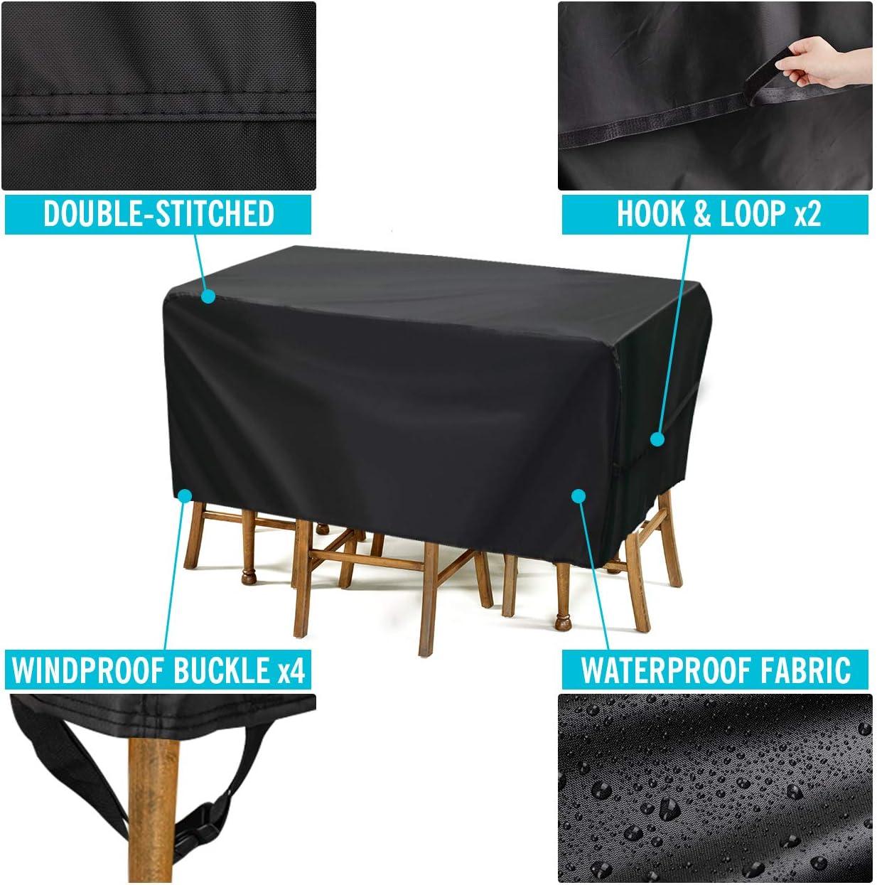 Velway Patio Furniture Cover Outdoor, Waterproof Rectangular Patio Table Chair Sofa Set Cover, 67”Lx37”Wx28”H, All Weather Oxford Tear-Resistant Material with Zipper Carrying Bag Windproof Buckles