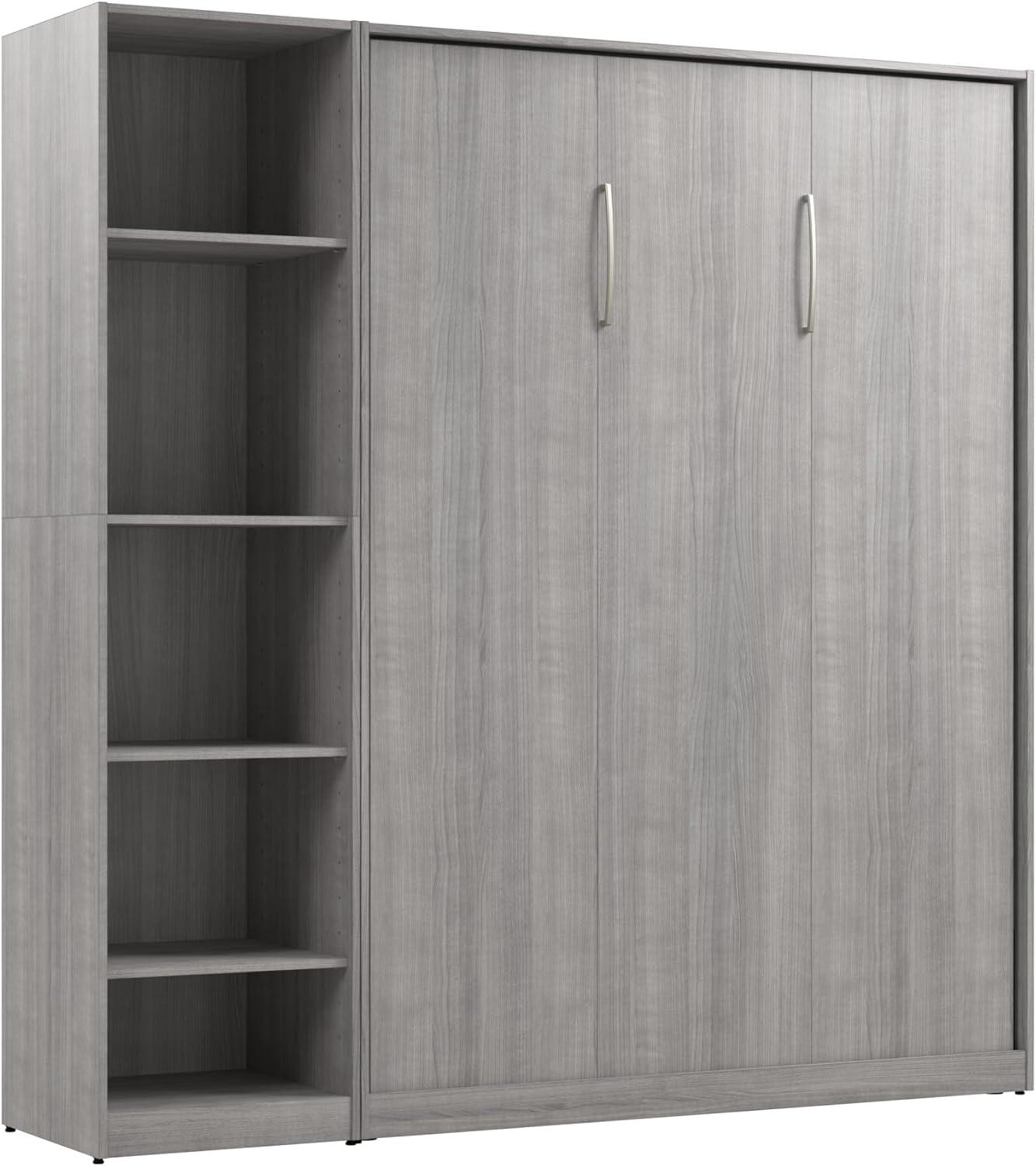 Platinum Gray Full Murphy Bed with Wood Frame and Closet Organizer