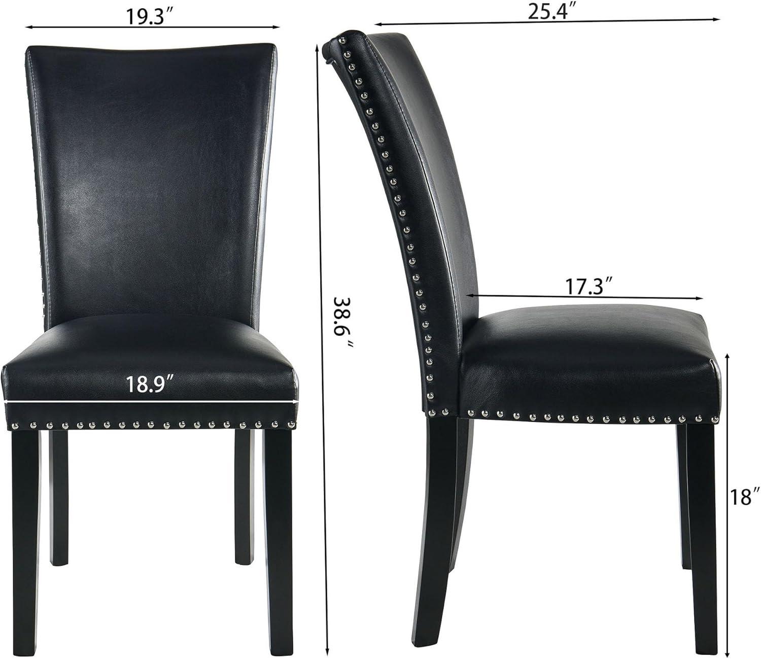 Colamy Black Upholstered Wood Legs Parsons Leather Dining Chairs with Nail head Trim Set of 2 for Dining Room